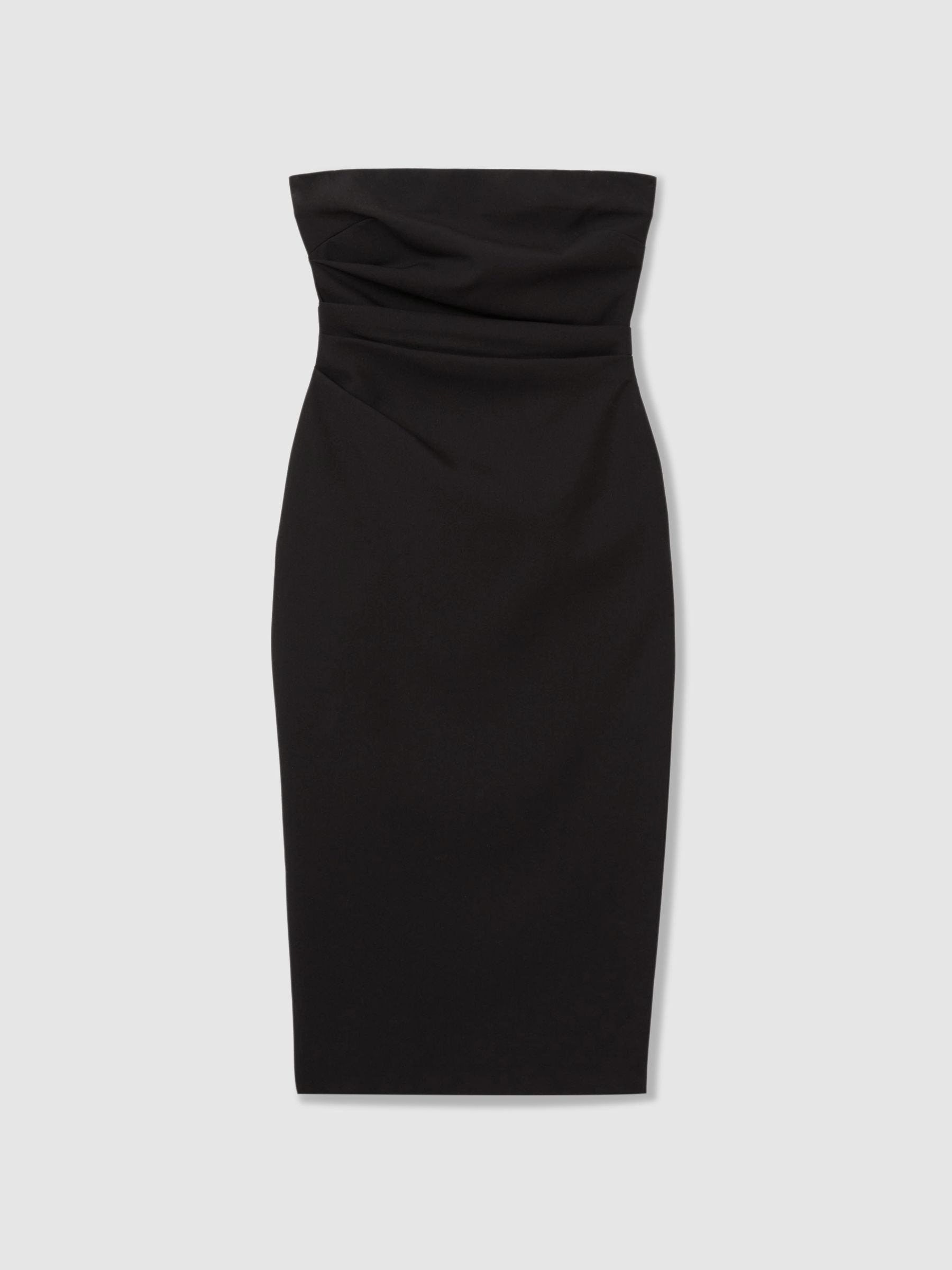 Strapless Pleated Midi Dress in Black - Image 2 of 5