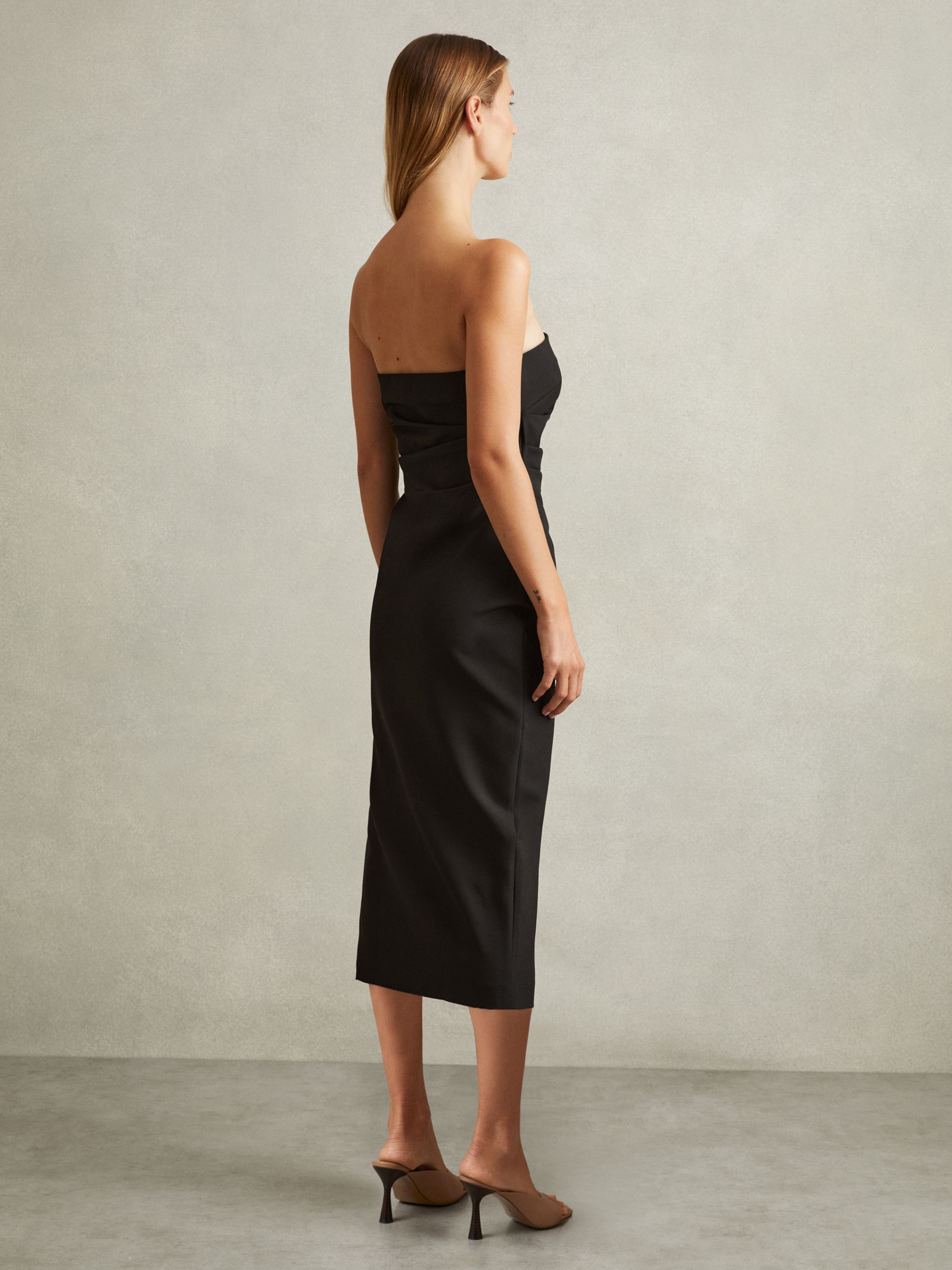 Strapless Pleated Midi Dress in Black - Image 4 of 5
