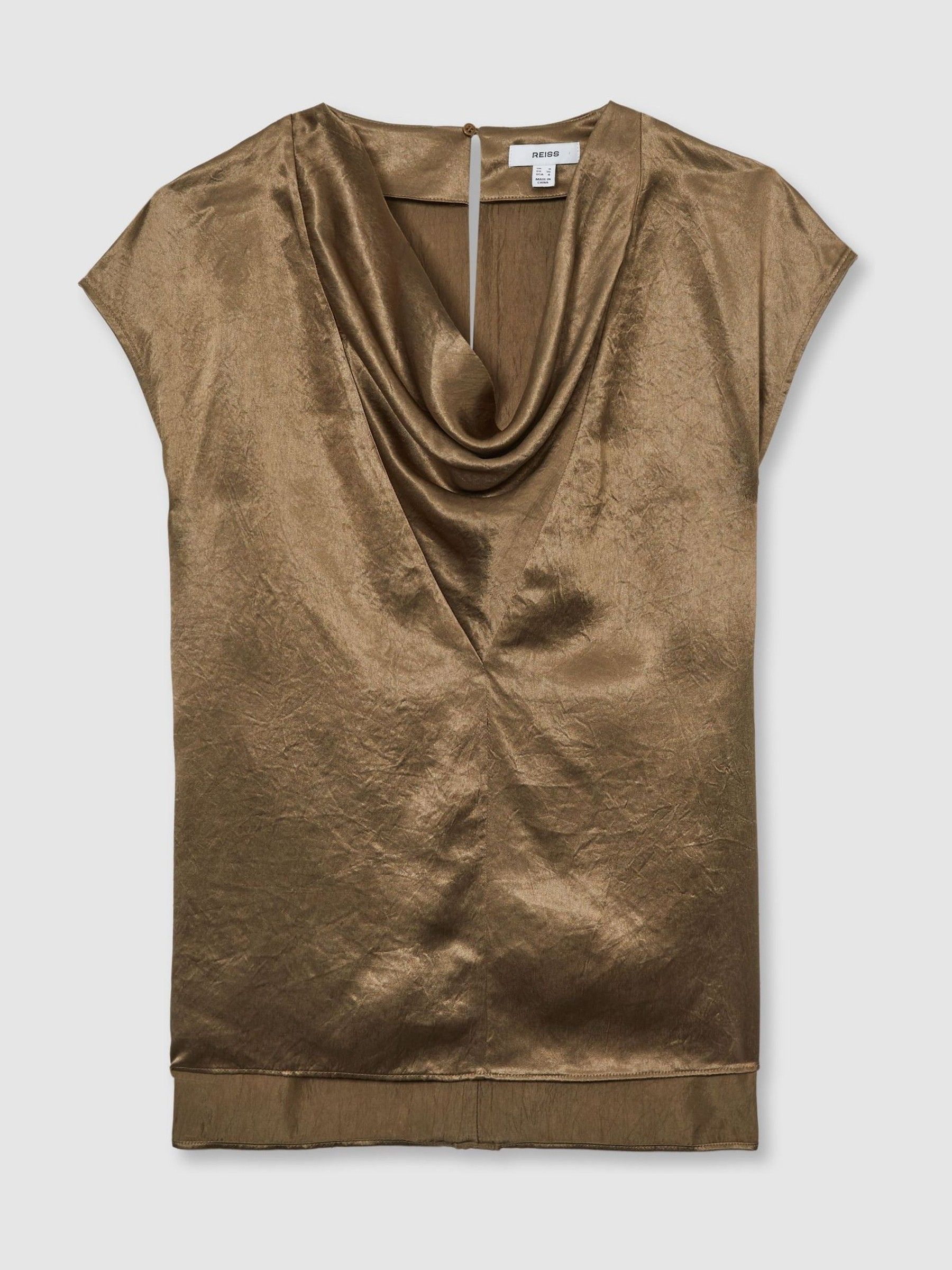 Satin Cowl-Neck Top in Khaki - Image 2 of 6