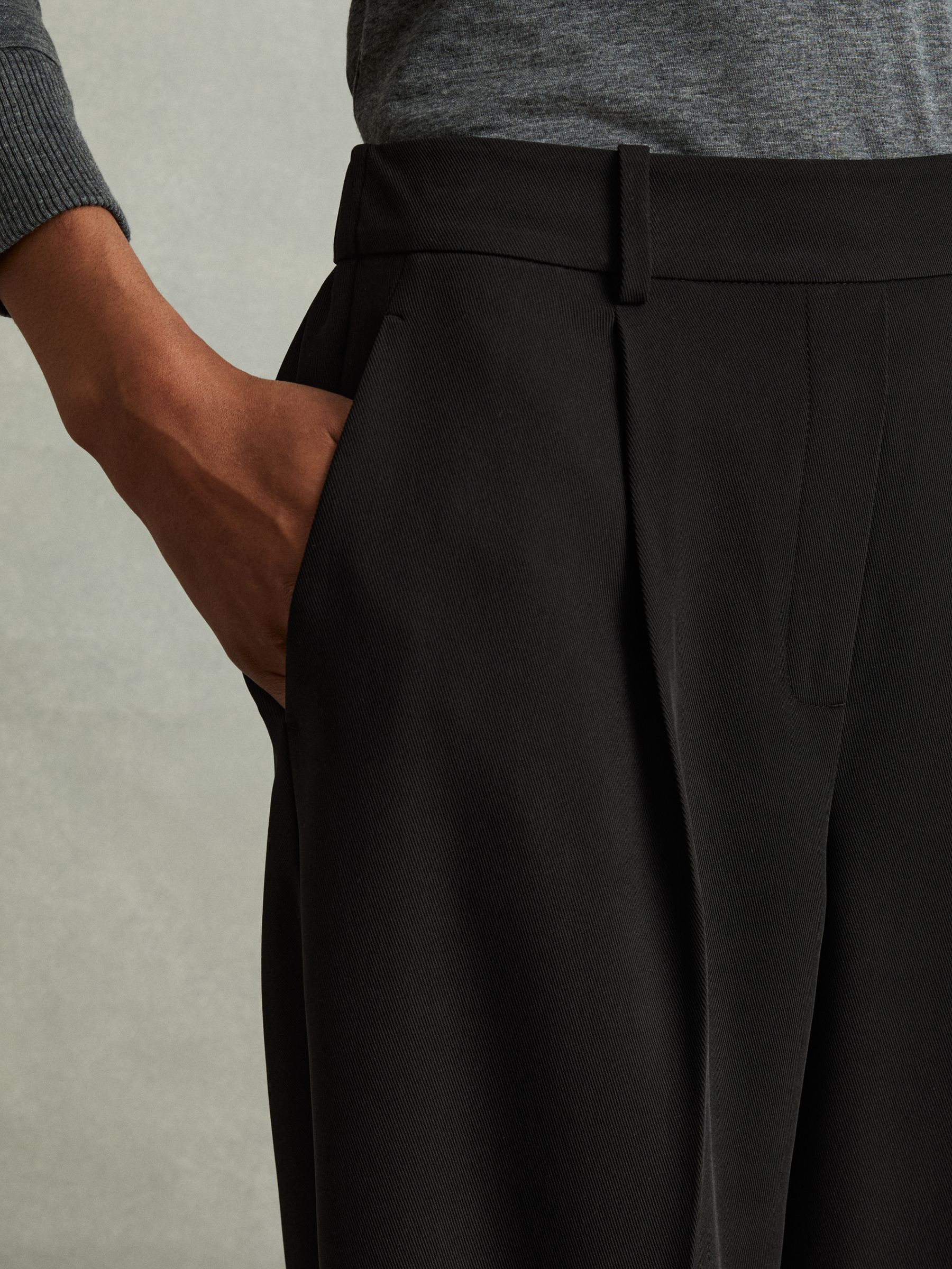 Front Pleat Tapered Trousers in Black - Image 3 of 6