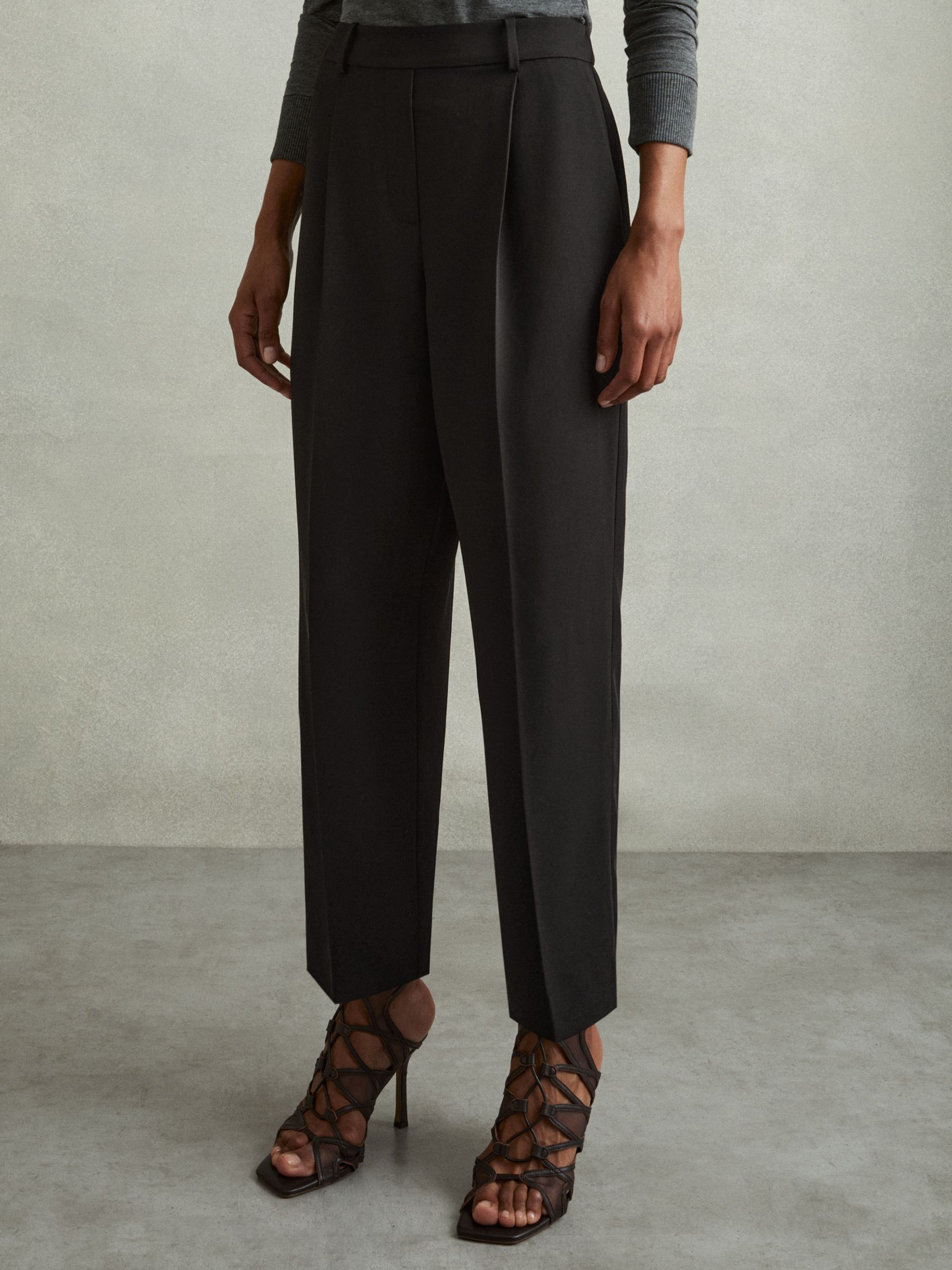 Front Pleat Tapered Trousers in Black - Image 5 of 6