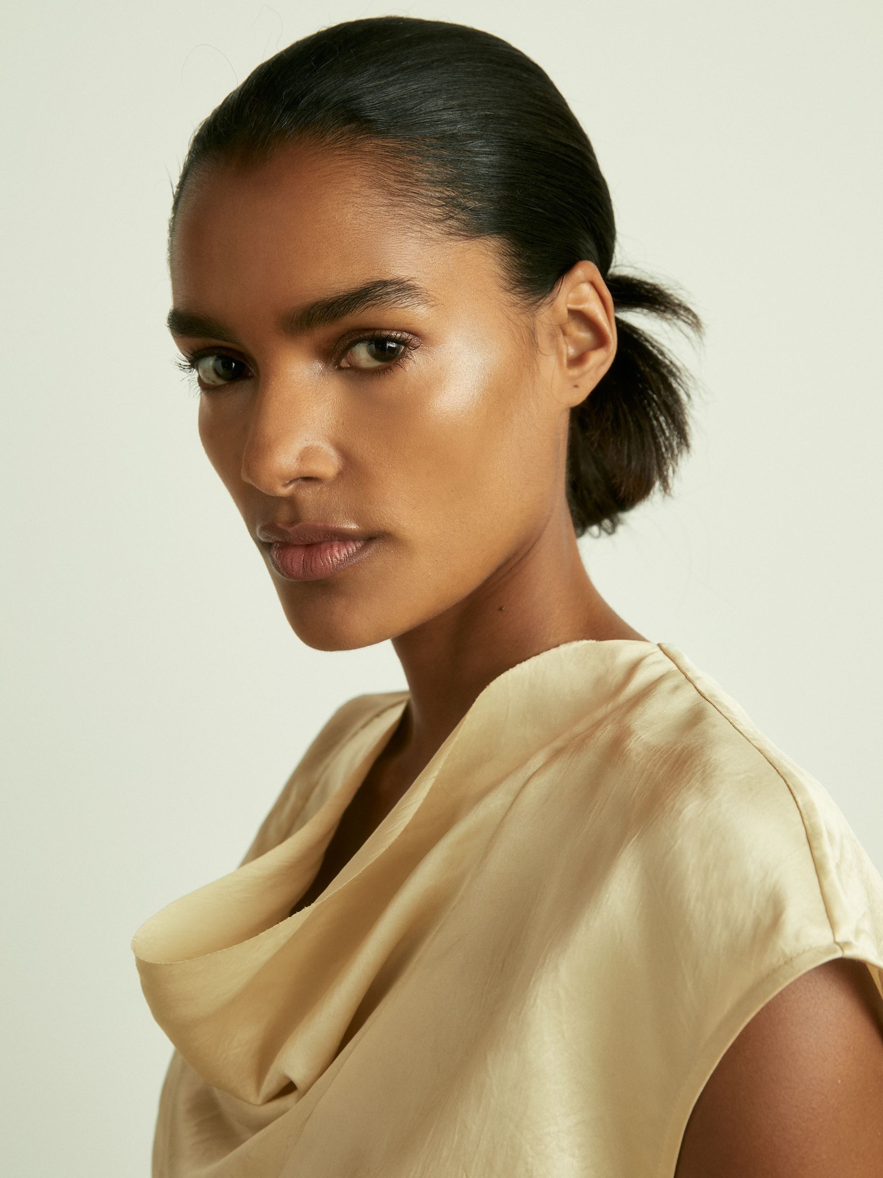 Satin Cowl-Neck Top in Cream - Image 3 of 6