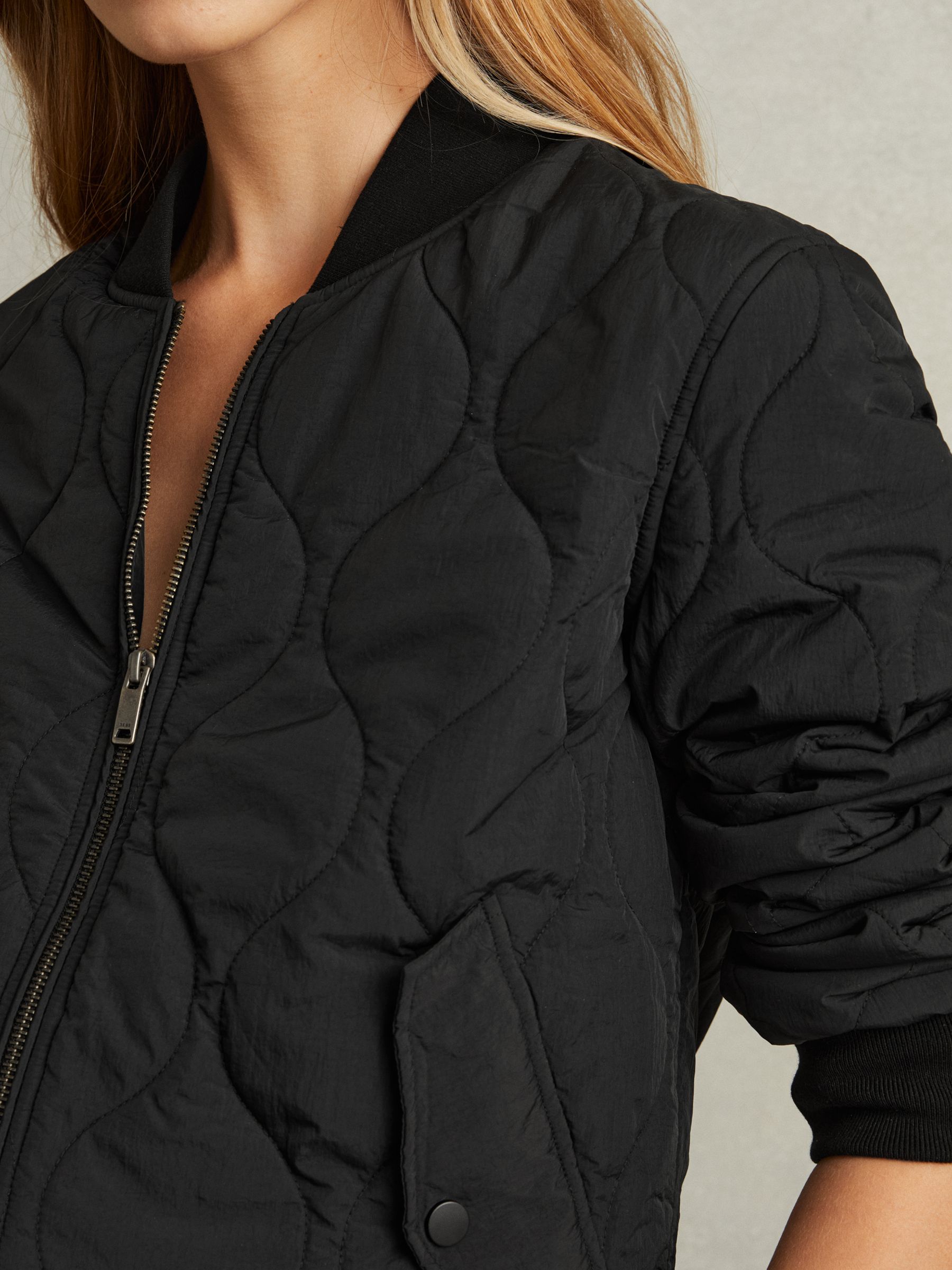 Quilted Bomber Jacket in Black - Image 3 of 5