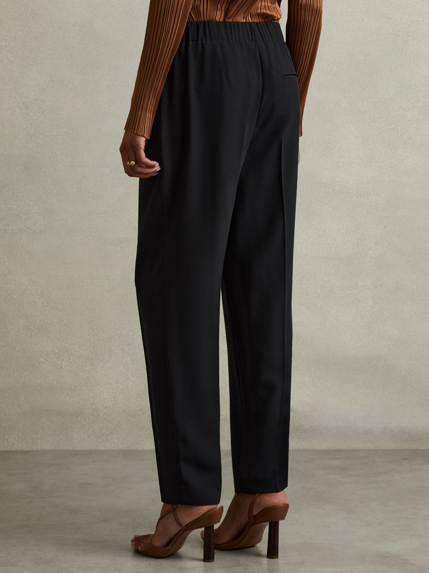 Front Pleat Tapered Trousers in Navy - Image 3 of 5