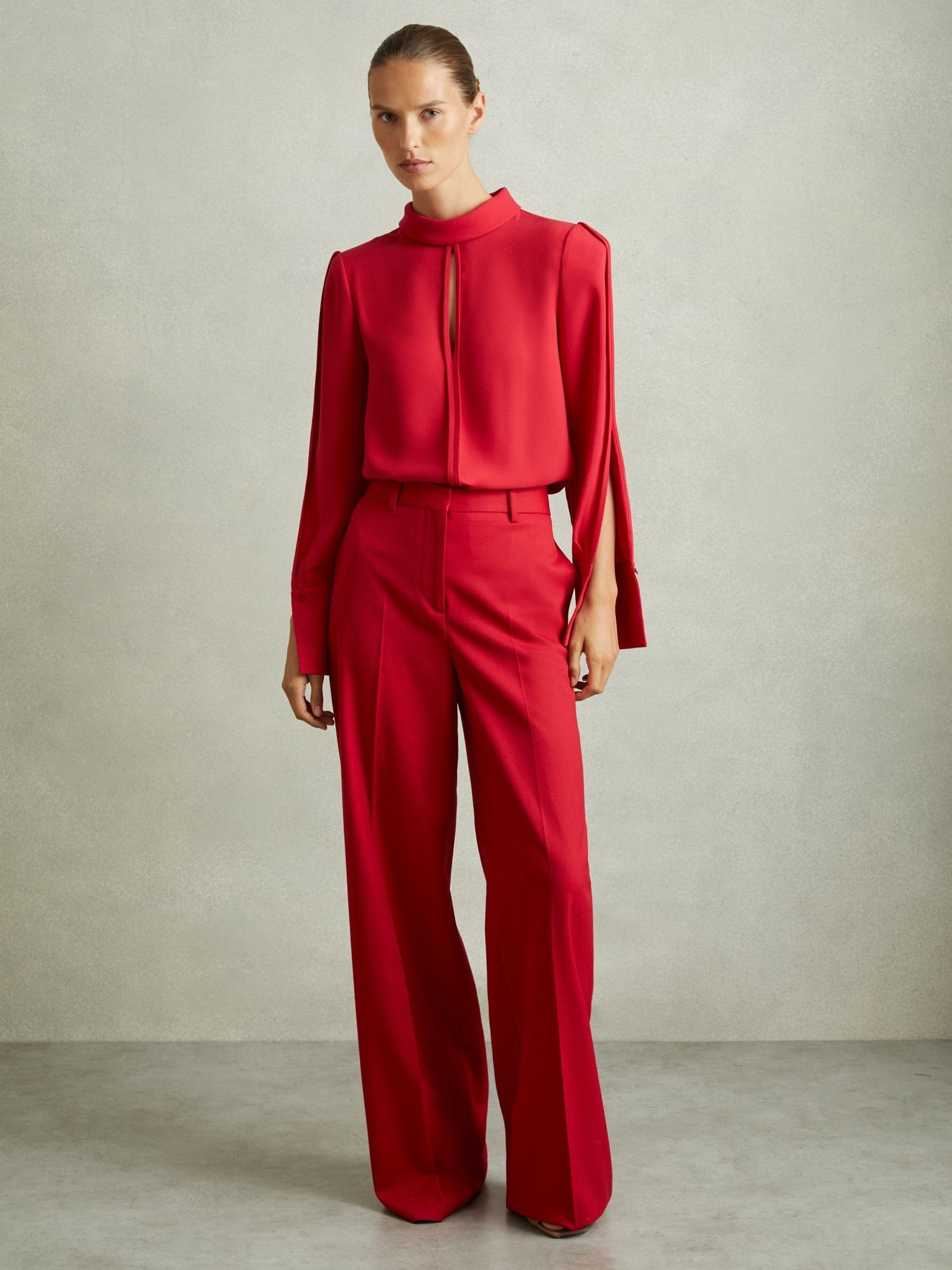 Removable Shoulder Pad Blouse in Red - Image 3 of 6