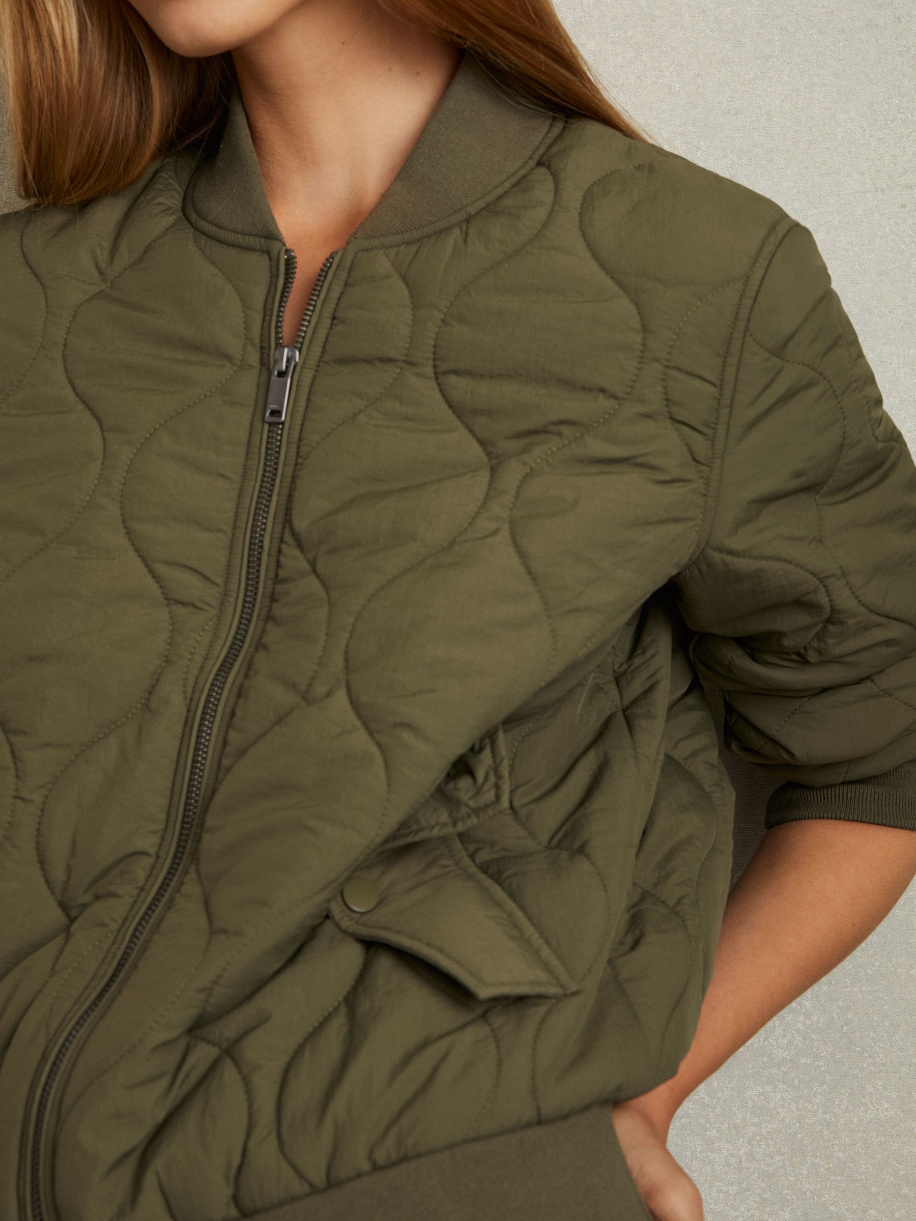 Quilted Bomber Jacket in Khaki - Image 3 of 5