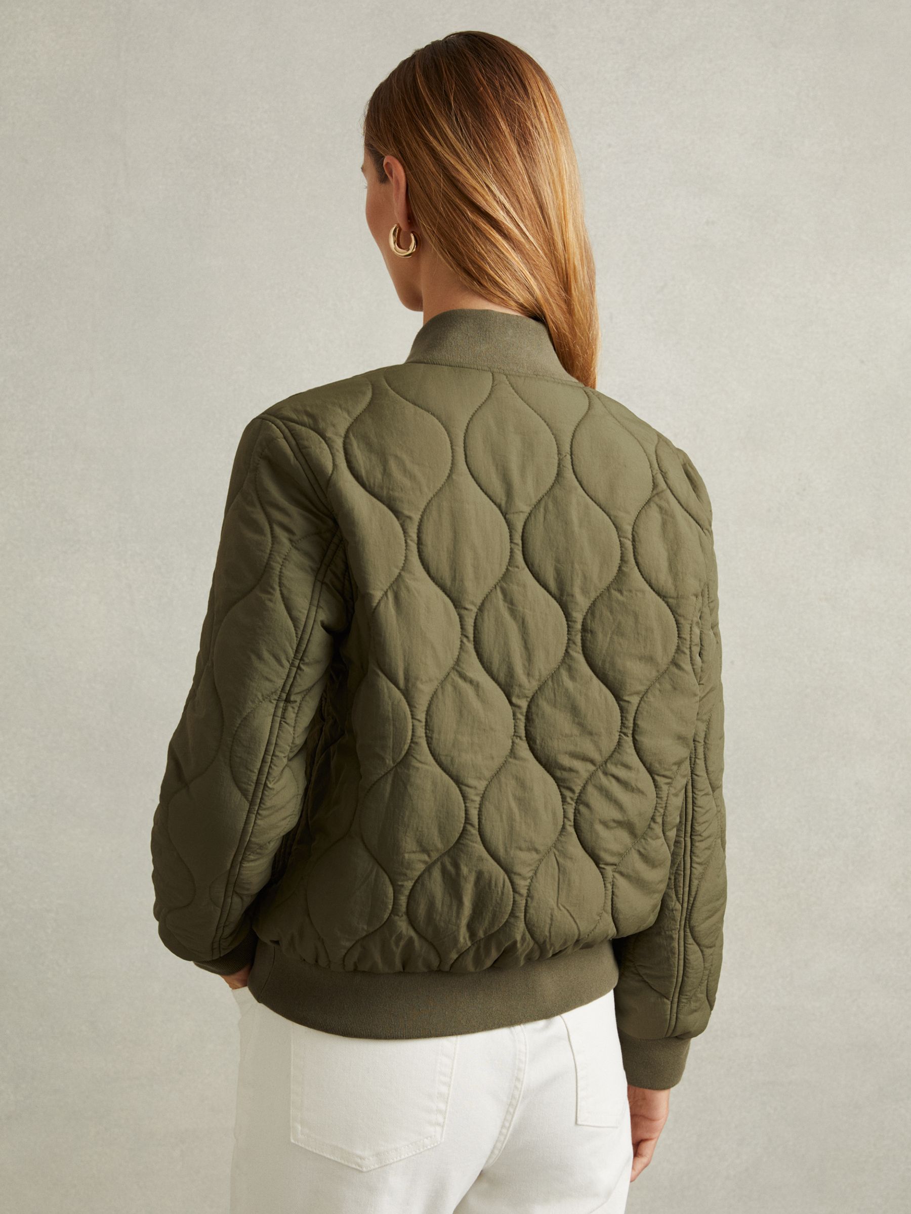 Quilted Bomber Jacket in Khaki - Image 4 of 5