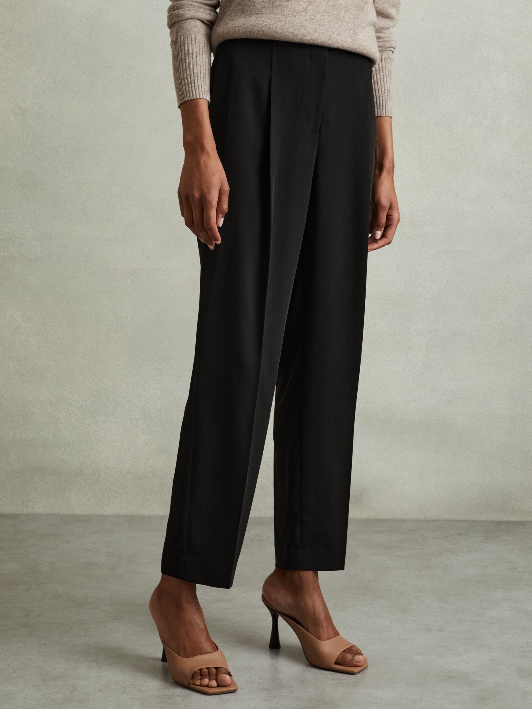 Petite Front Pleat Tapered Trousers in Black - Image 1 of 7