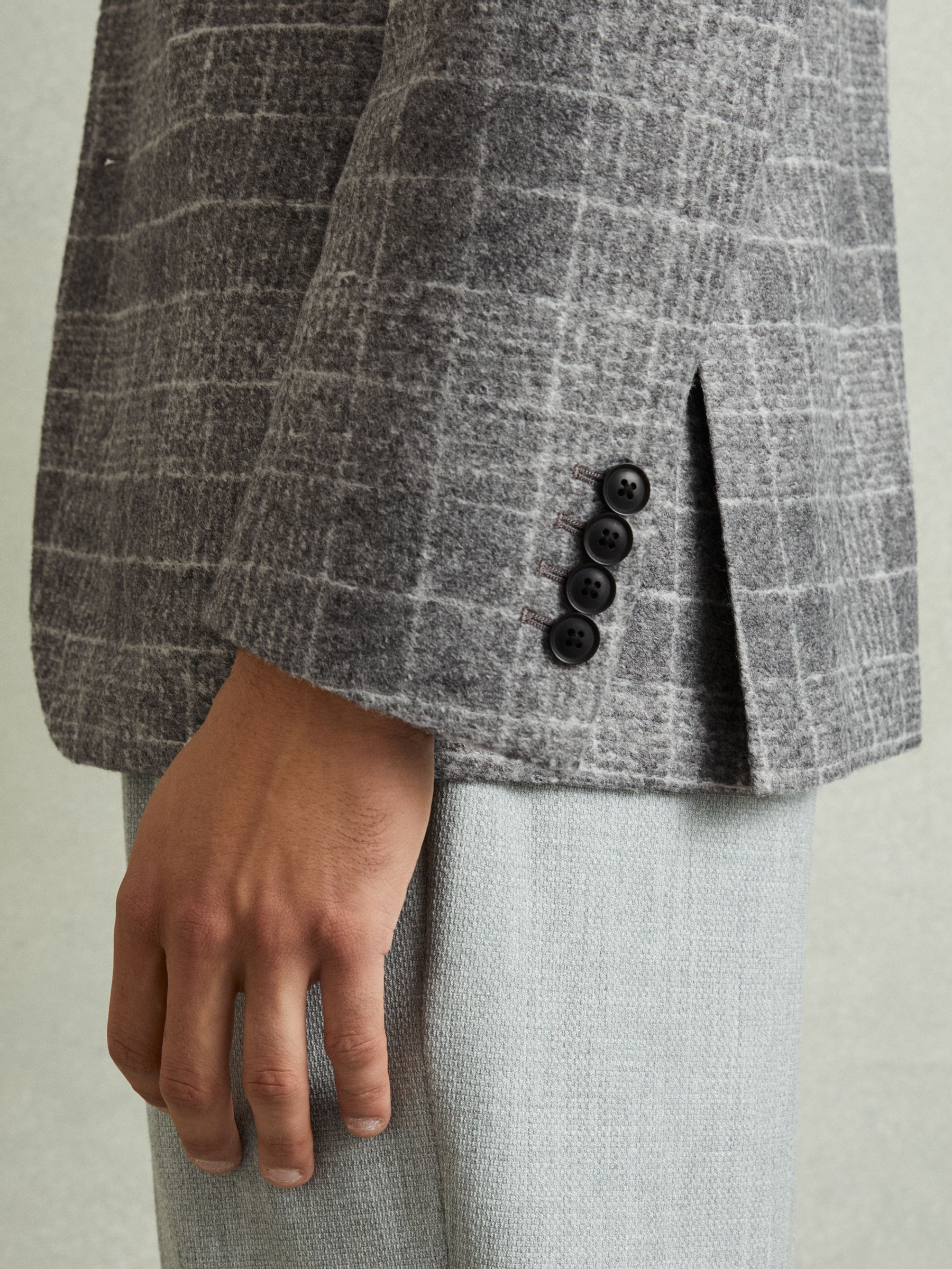 Checked Single Breasted Blazer with Wool in Grey - Image 4 of 6