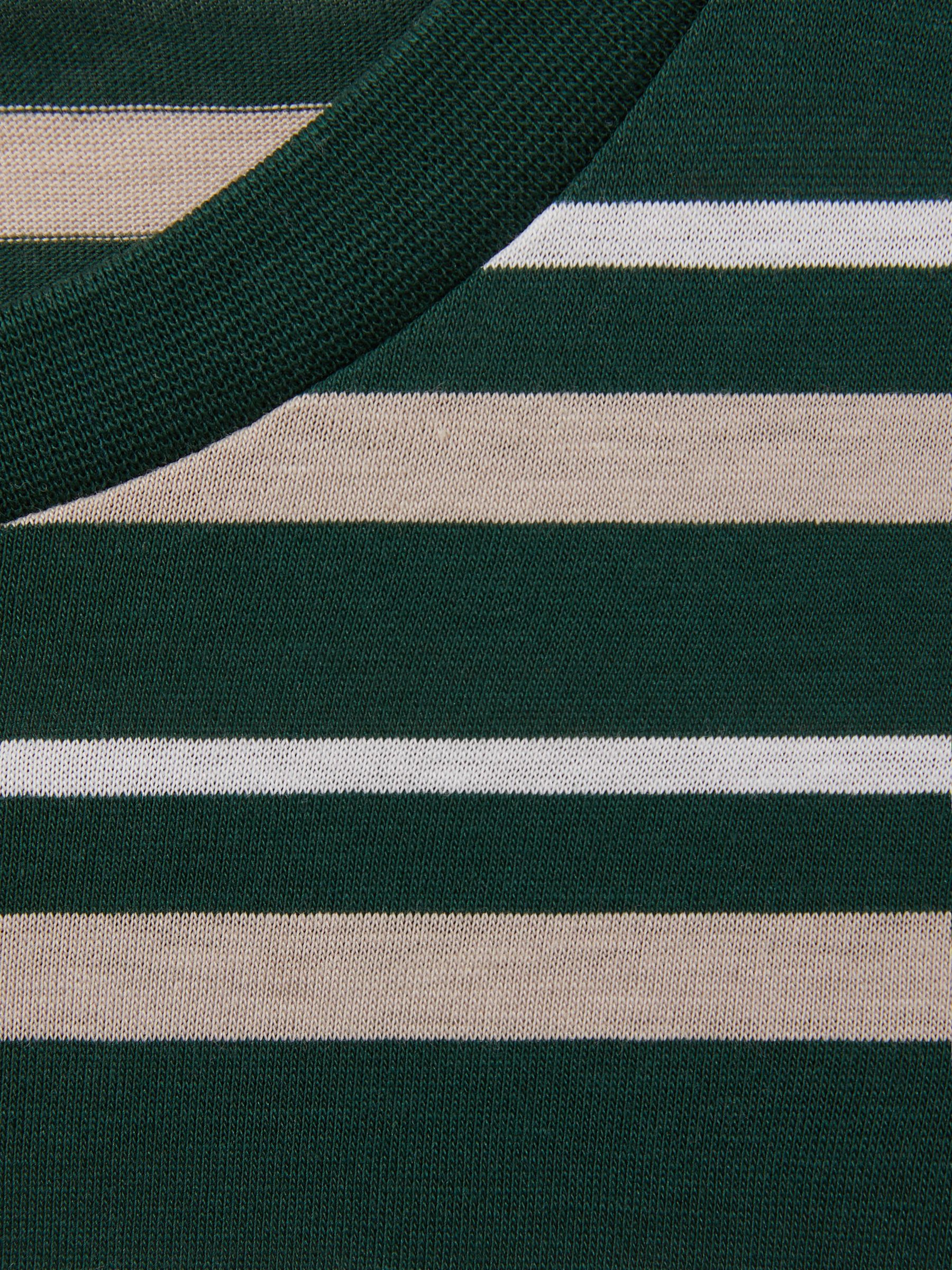 Mercerised Cotton Striped Crew Neck T-Shirt in Fir Green/Silverbirch - Image 5 of 5