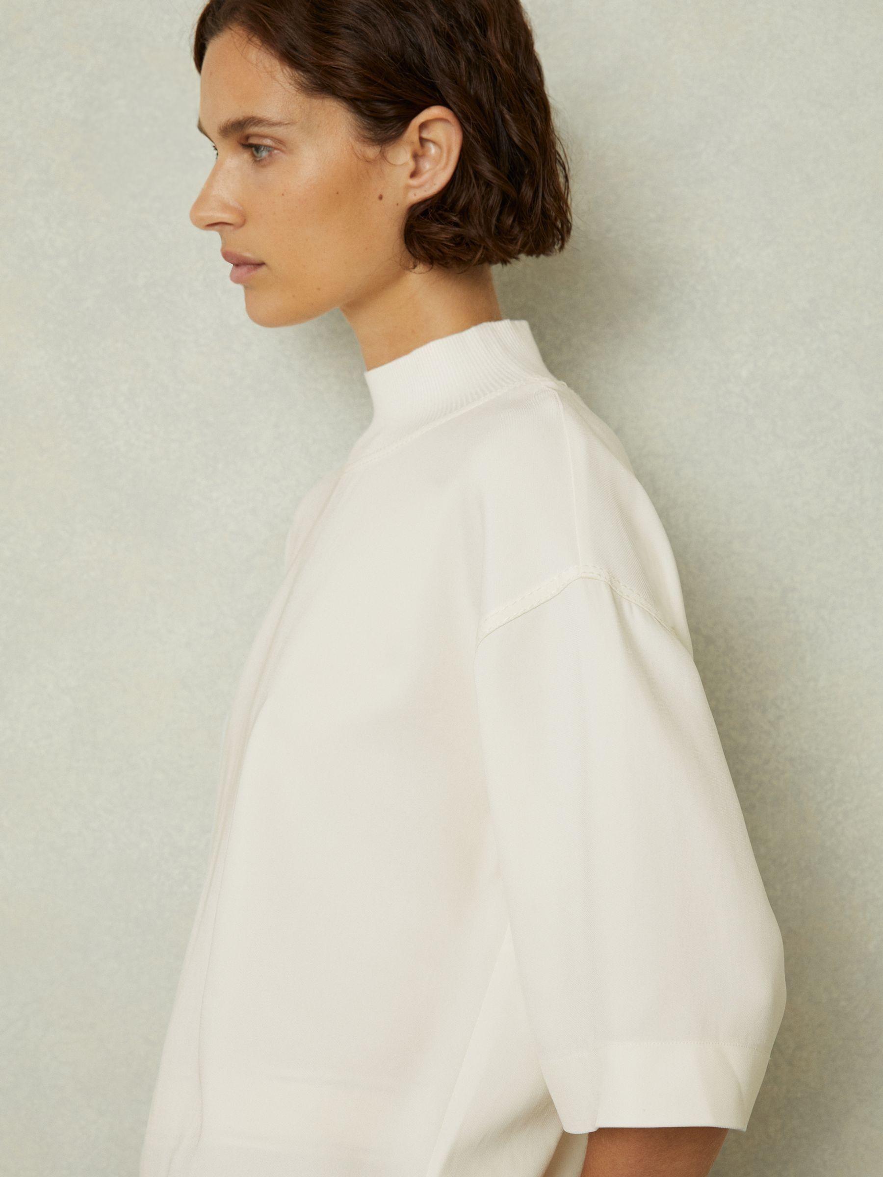 Oversized Rib-Neck T-Shirt in Ivory - Image 3 of 7