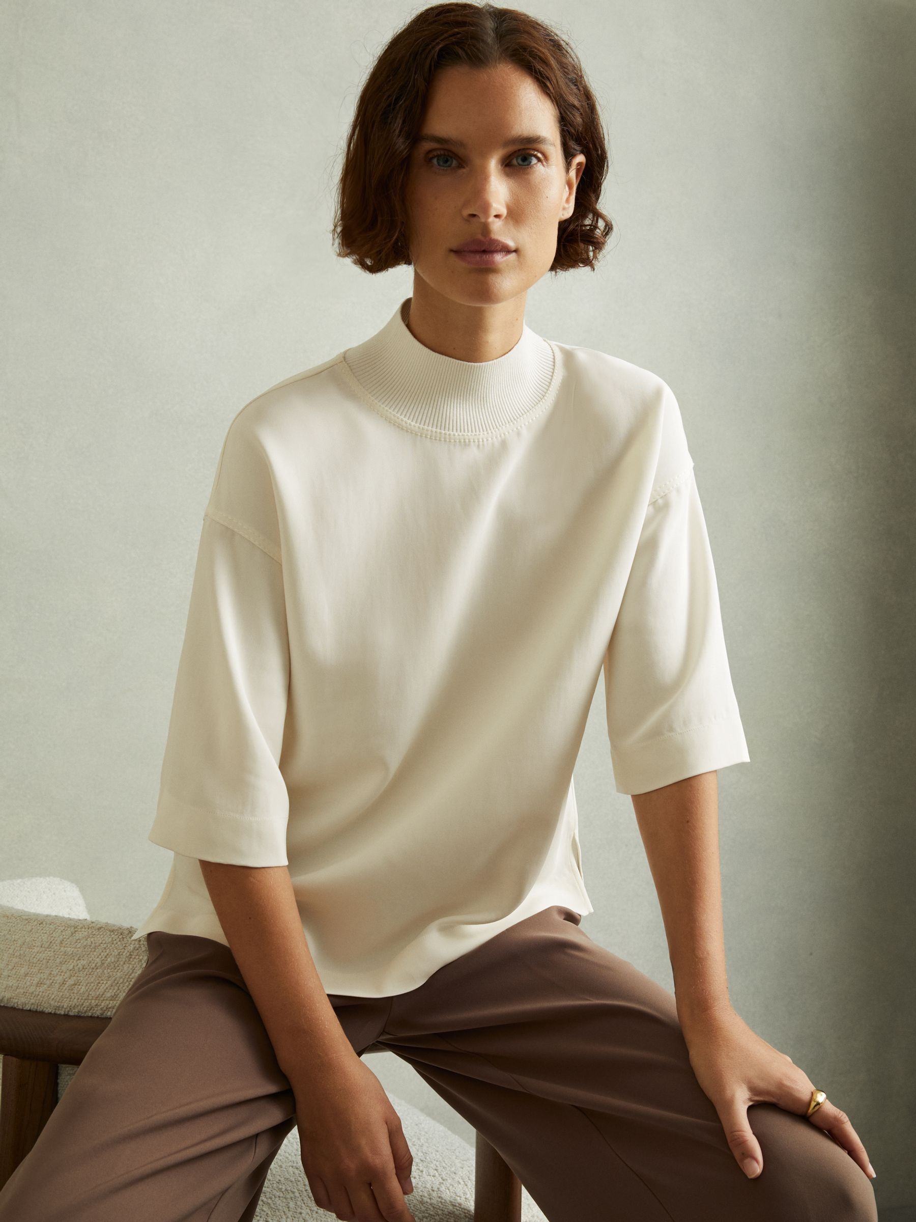 Oversized Rib-Neck T-Shirt in Ivory - Image 6 of 7