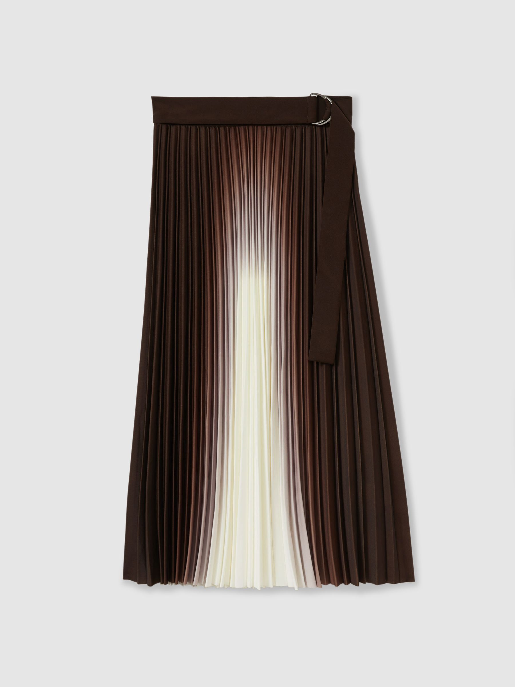 Pleated Crepe Ombré Midi Skirt in Chocolate - Image 2 of 6