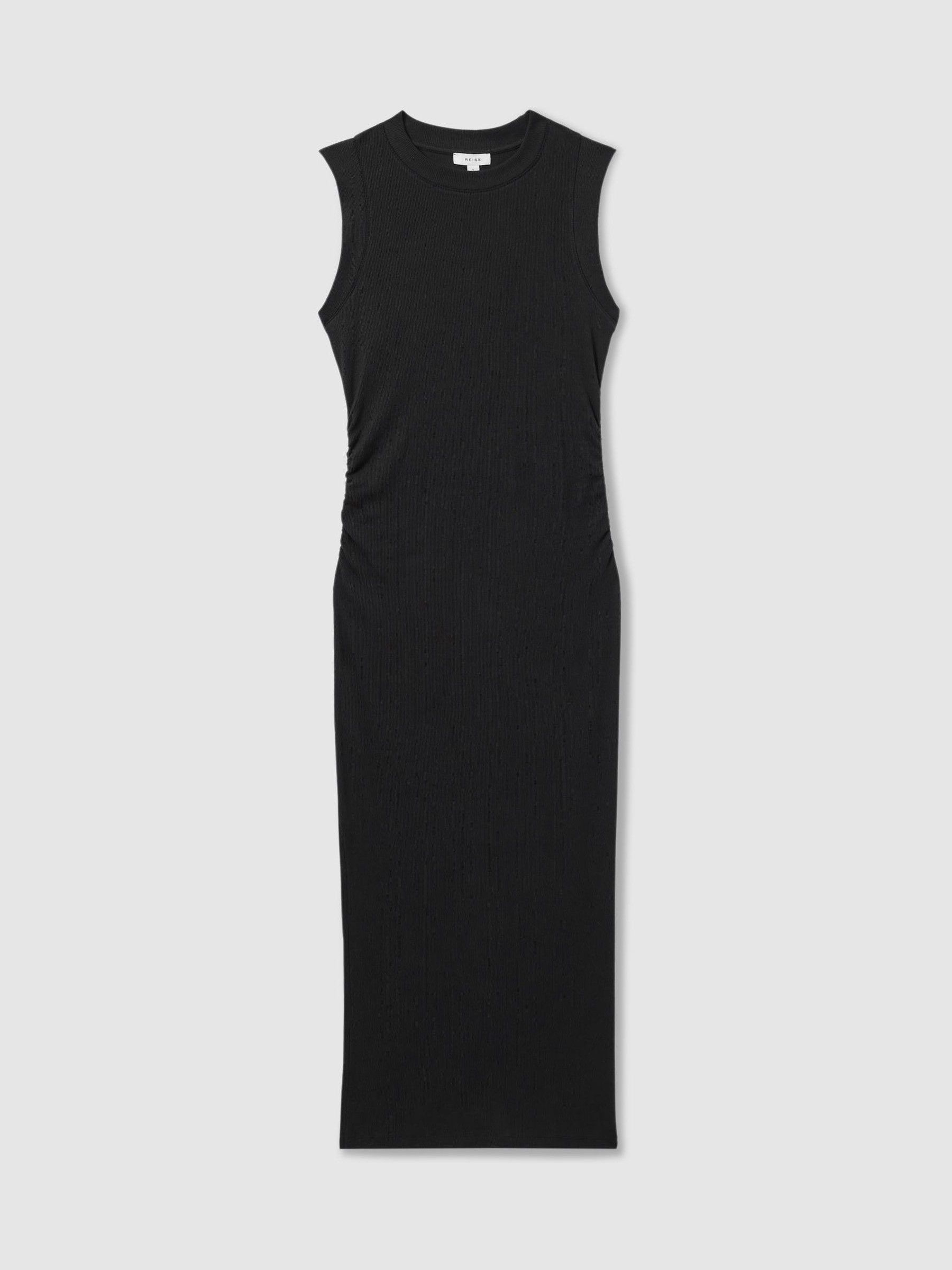 Ribbed Ruched Jersey Midi Dress in Navy - Image 2 of 6