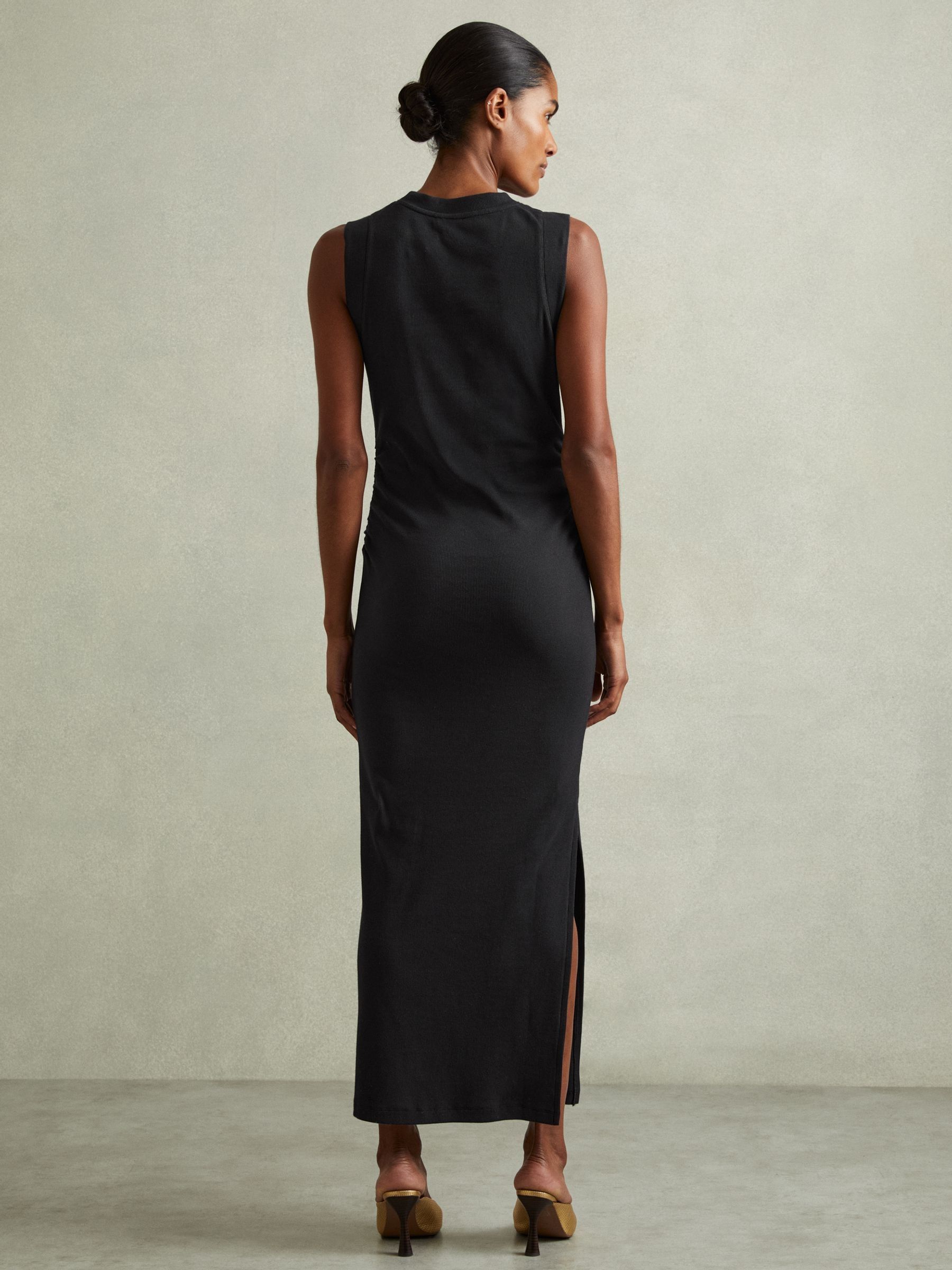 Ribbed Ruched Jersey Midi Dress in Navy - Image 5 of 6