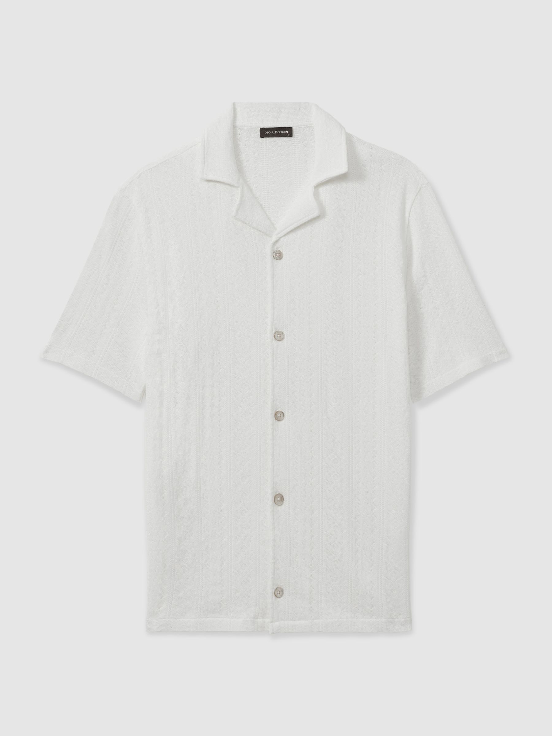 Mattis Snow White Oscar Jacobson Cotton Open-Knit Cuban Collar Shirt - Image 2 of 6