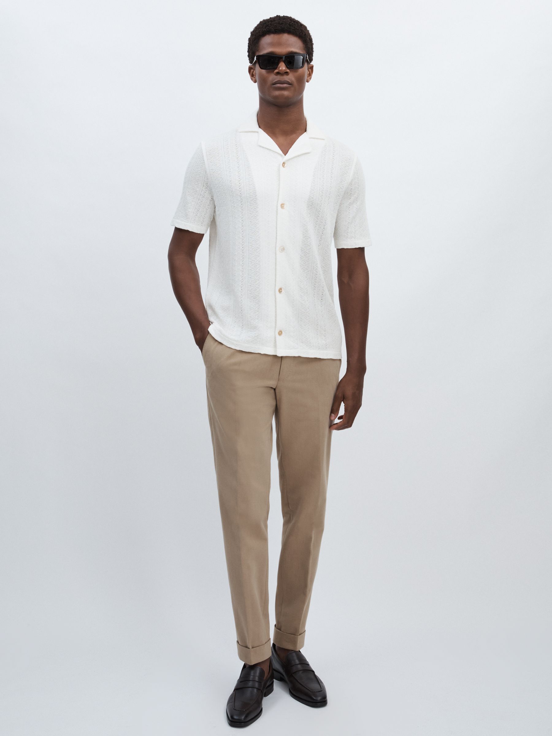 Mattis Snow White Oscar Jacobson Cotton Open-Knit Cuban Collar Shirt - Image 3 of 6