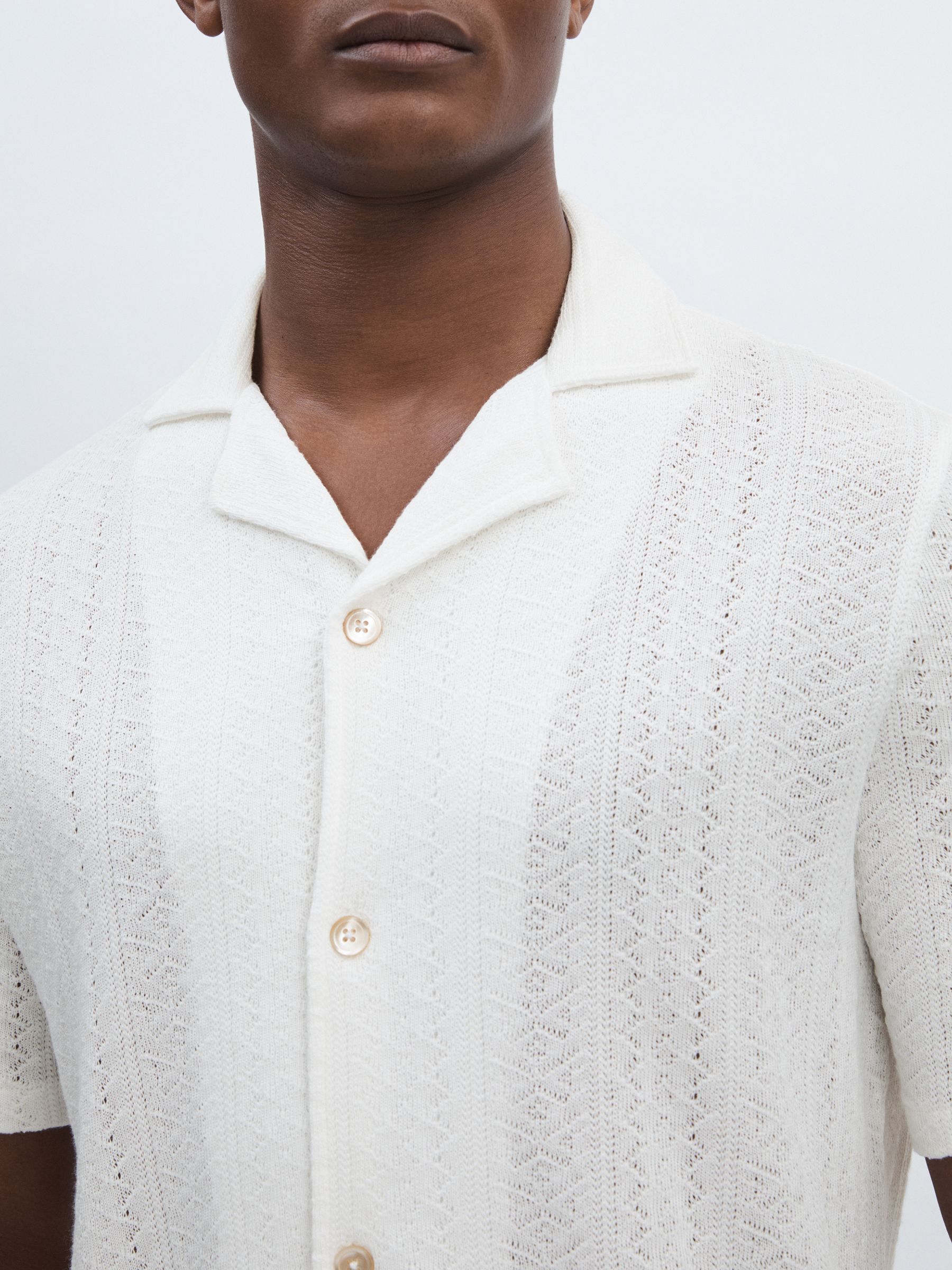 Mattis Snow White Oscar Jacobson Cotton Open-Knit Cuban Collar Shirt - Image 4 of 6