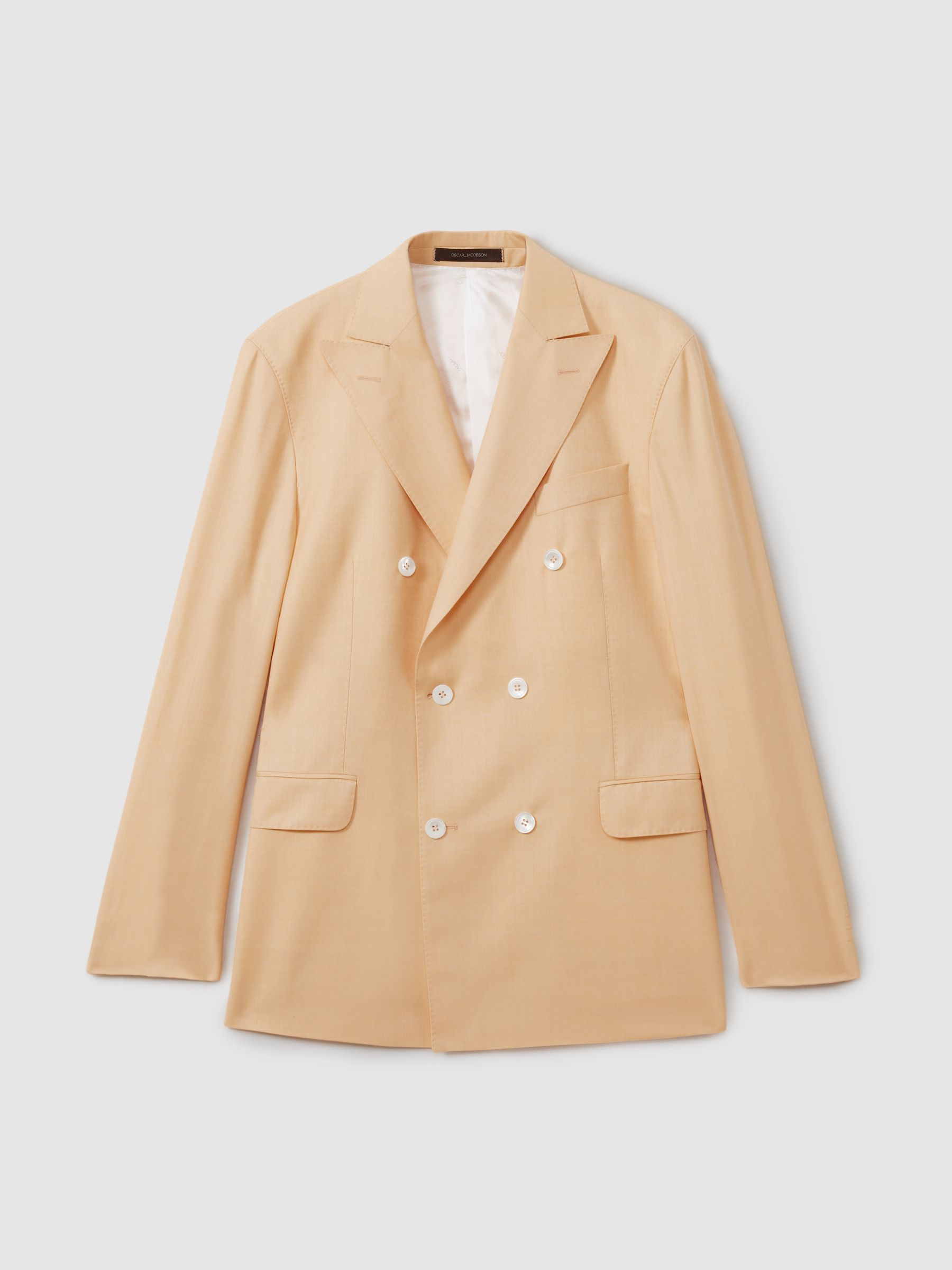 Oscar Jacobson Wool Double Breasted Blazer in Sand - Image 2 of 6