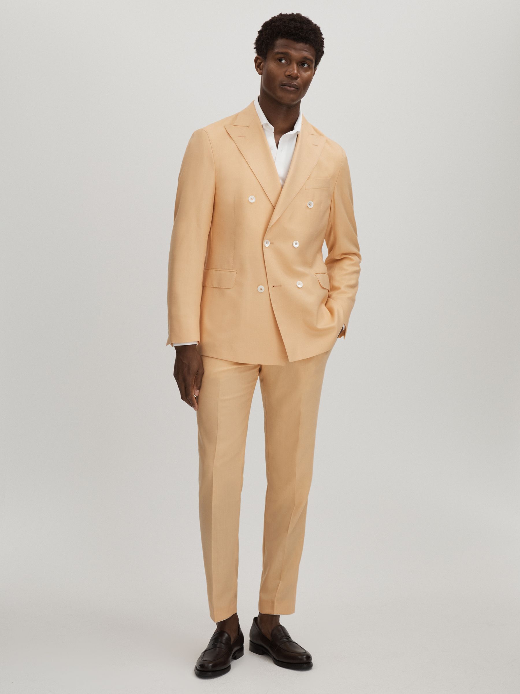 Oscar Jacobson Wool Double Breasted Blazer in Sand - Image 3 of 6
