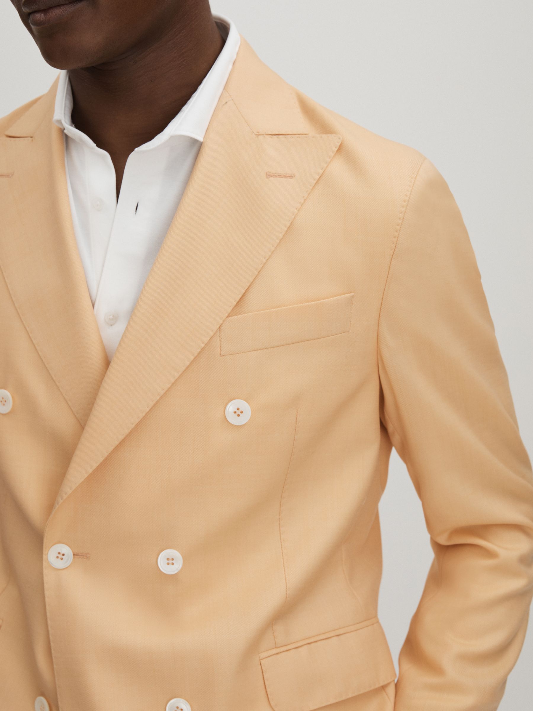 Oscar Jacobson Wool Double Breasted Blazer in Sand - Image 4 of 6