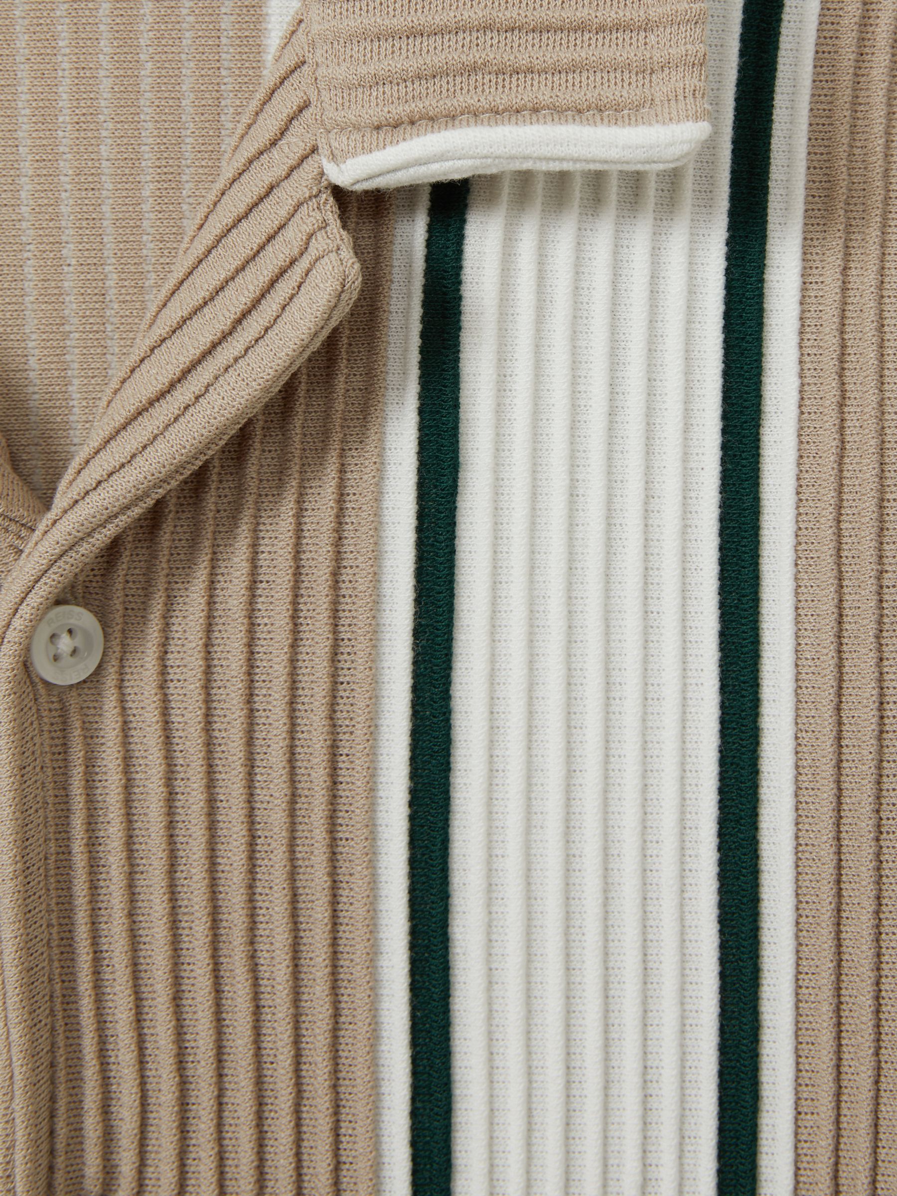 9-13 yrs Ribbed Cuban Collar Shirt in Camel/Off White/Forest Green - Image 4 of 4
