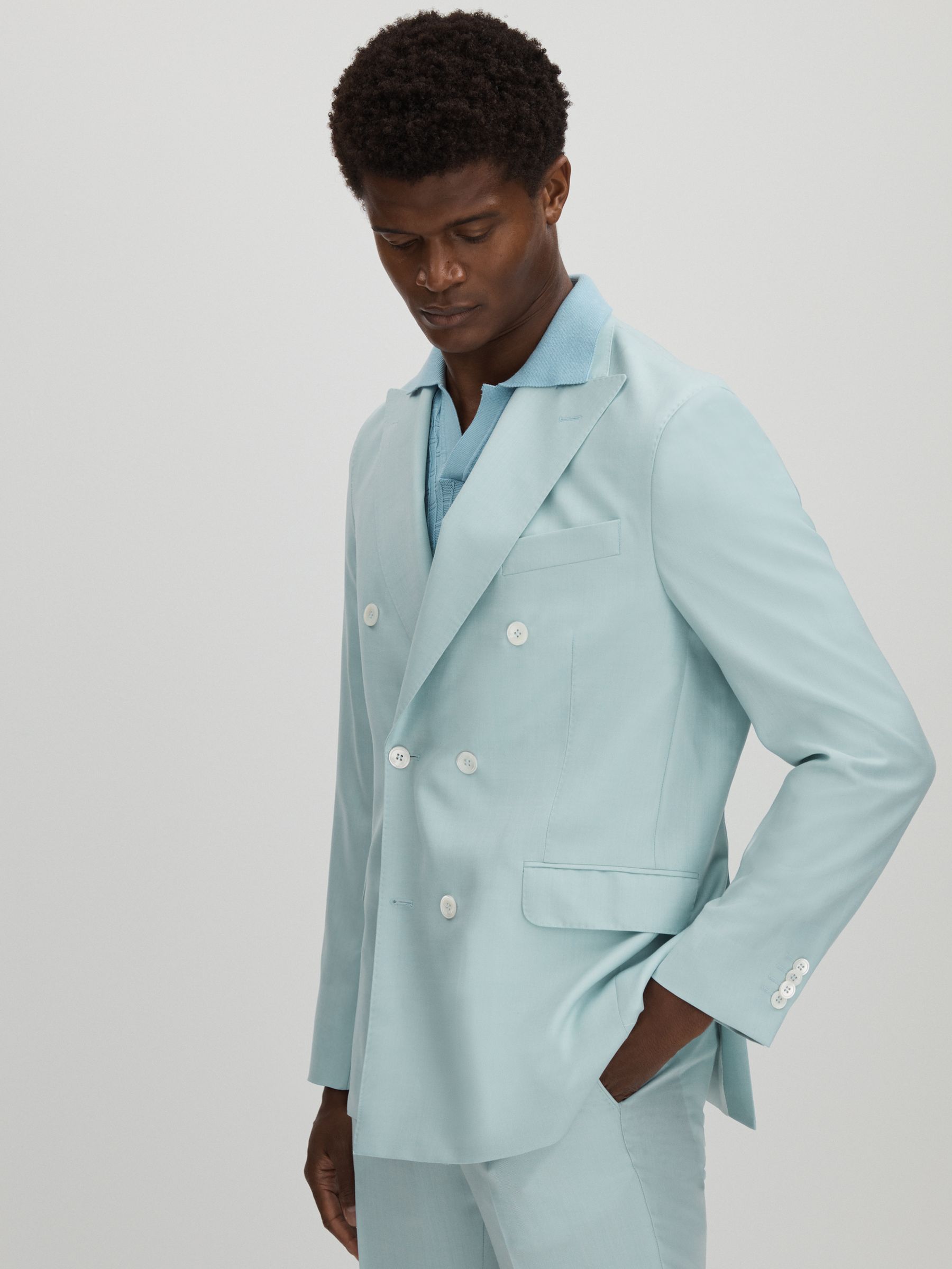 Oscar Jacobson Wool Double Breasted Blazer in Blue - Image 1 of 6