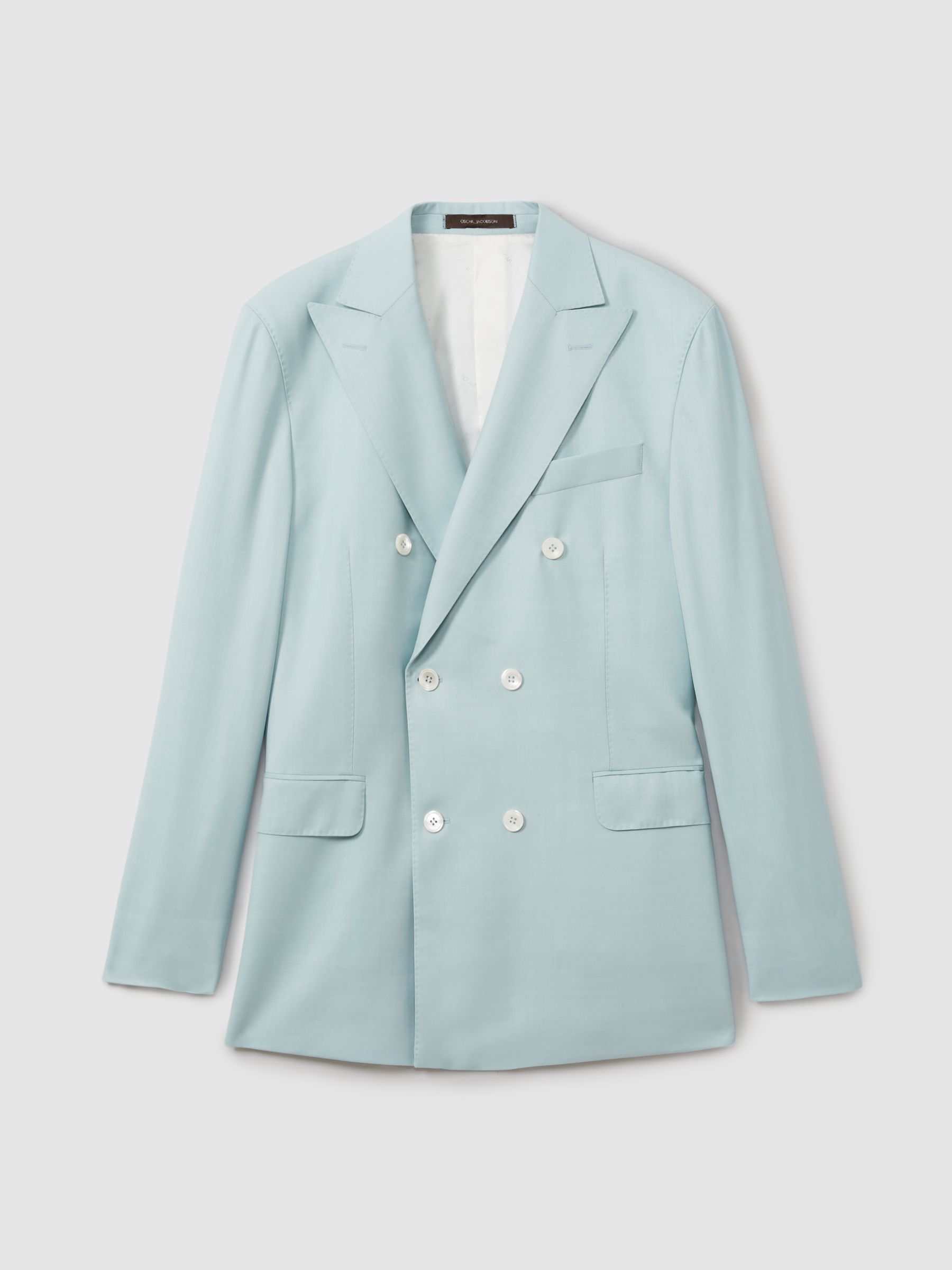 Oscar Jacobson Wool Double Breasted Blazer in Blue - Image 2 of 6