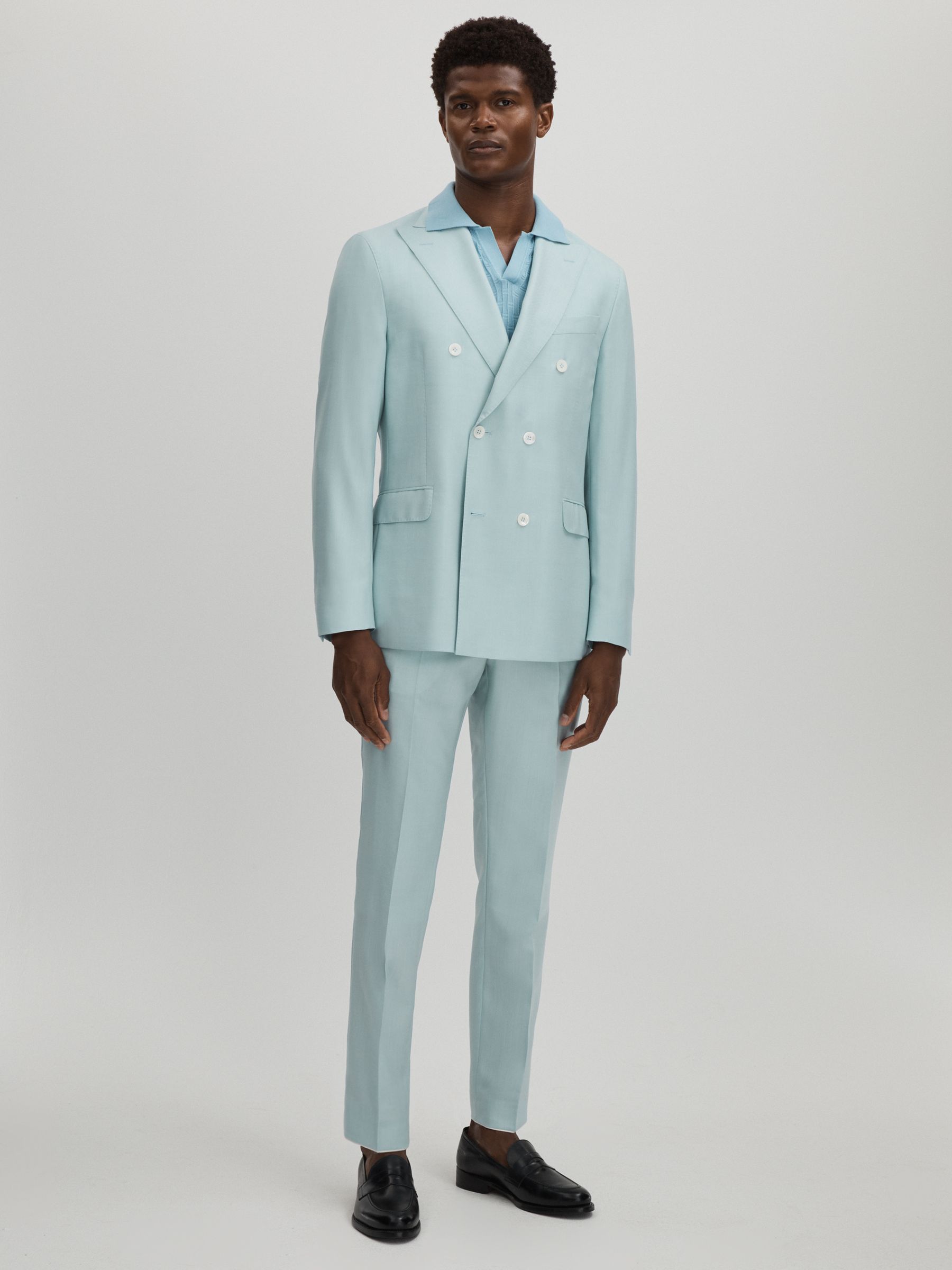 Oscar Jacobson Linen Double Breasted Blazer in Blue - image 3
