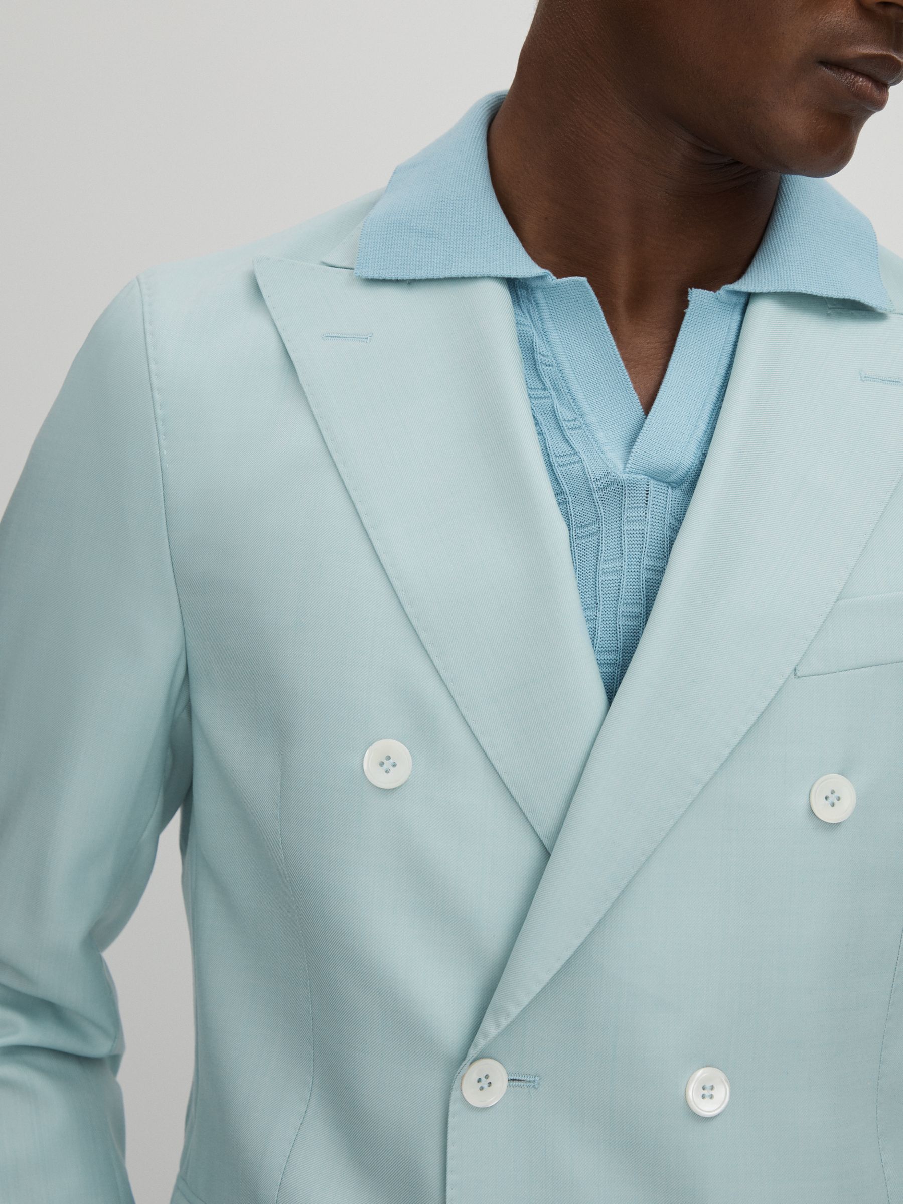 Oscar Jacobson Wool Double Breasted Blazer in Blue - Image 4 of 6