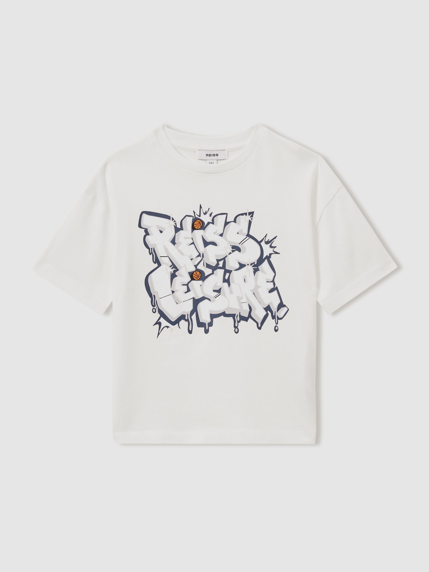 Senior Oversized Graffiti Print 100% Cotton T-Shirt in Off White - Image 2 of 4