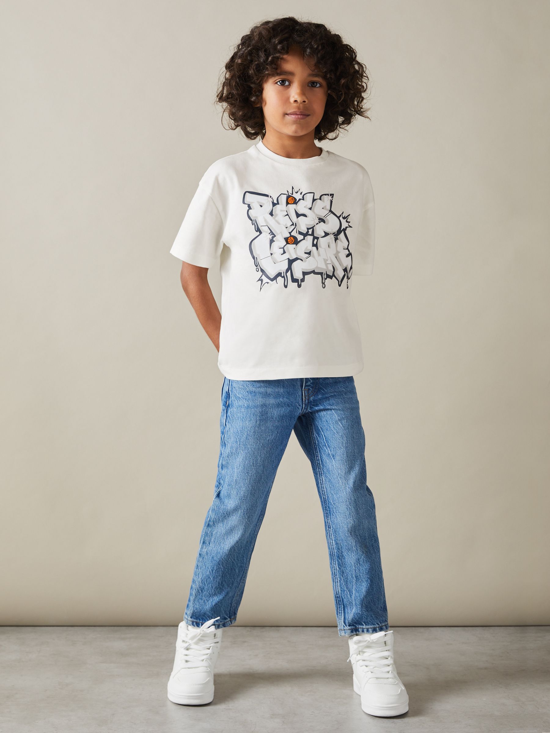 Senior Oversized Graffiti Print 100% Cotton T-Shirt in Off White - Image 3 of 4