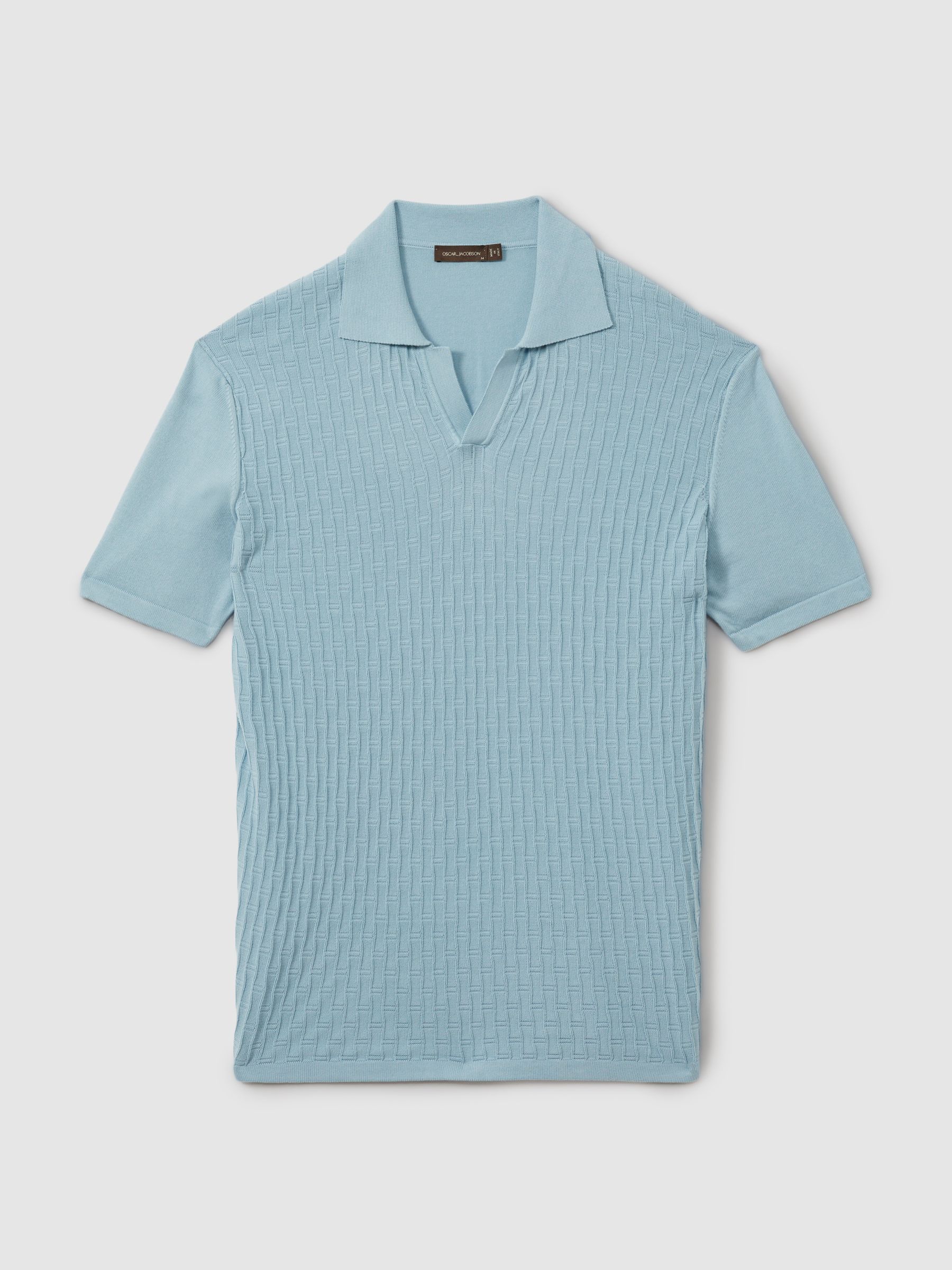 Oscar Jacobson 100% Cotton Open-Collar Polo Shirt in Blue - Image 2 of 6