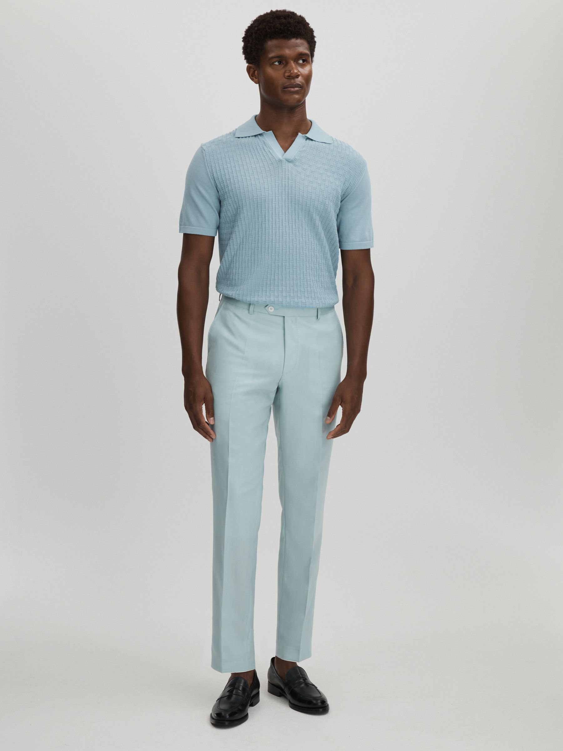Oscar Jacobson 100% Cotton Open-Collar Polo Shirt in Blue - Image 3 of 6