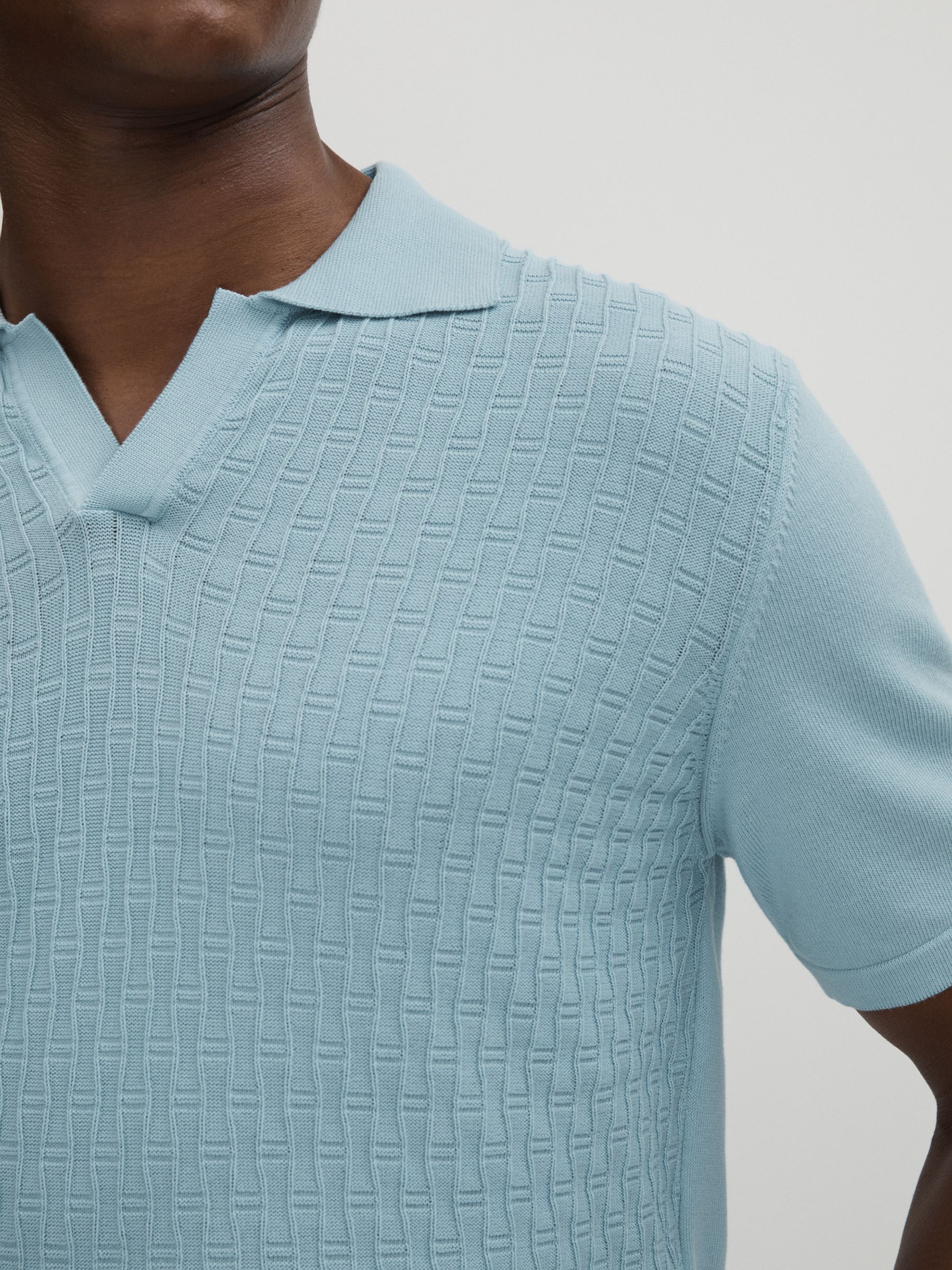 Oscar Jacobson 100% Cotton Open-Collar Polo Shirt in Blue - Image 4 of 6