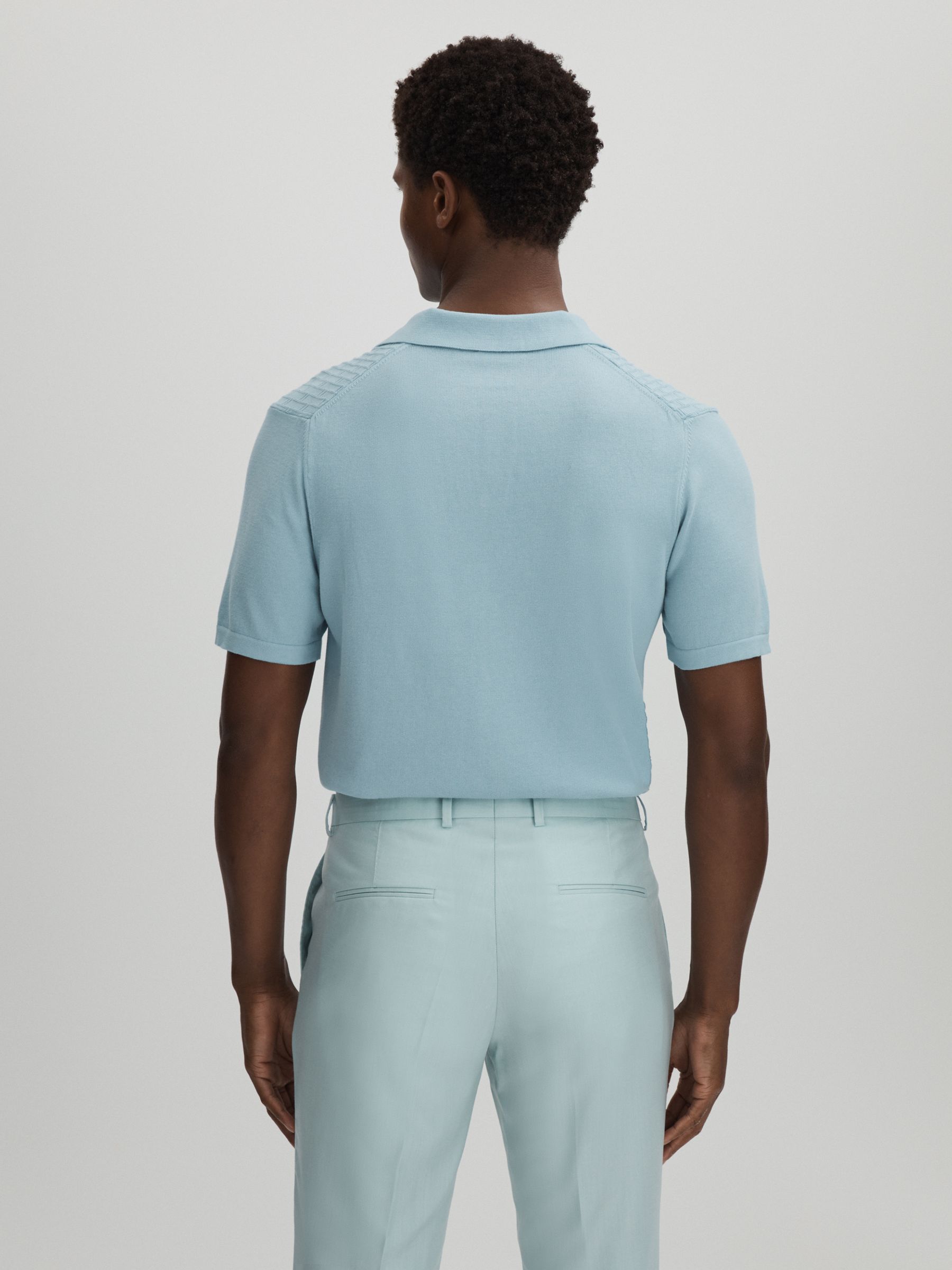 Oscar Jacobson 100% Cotton Open-Collar Polo Shirt in Blue - Image 5 of 6