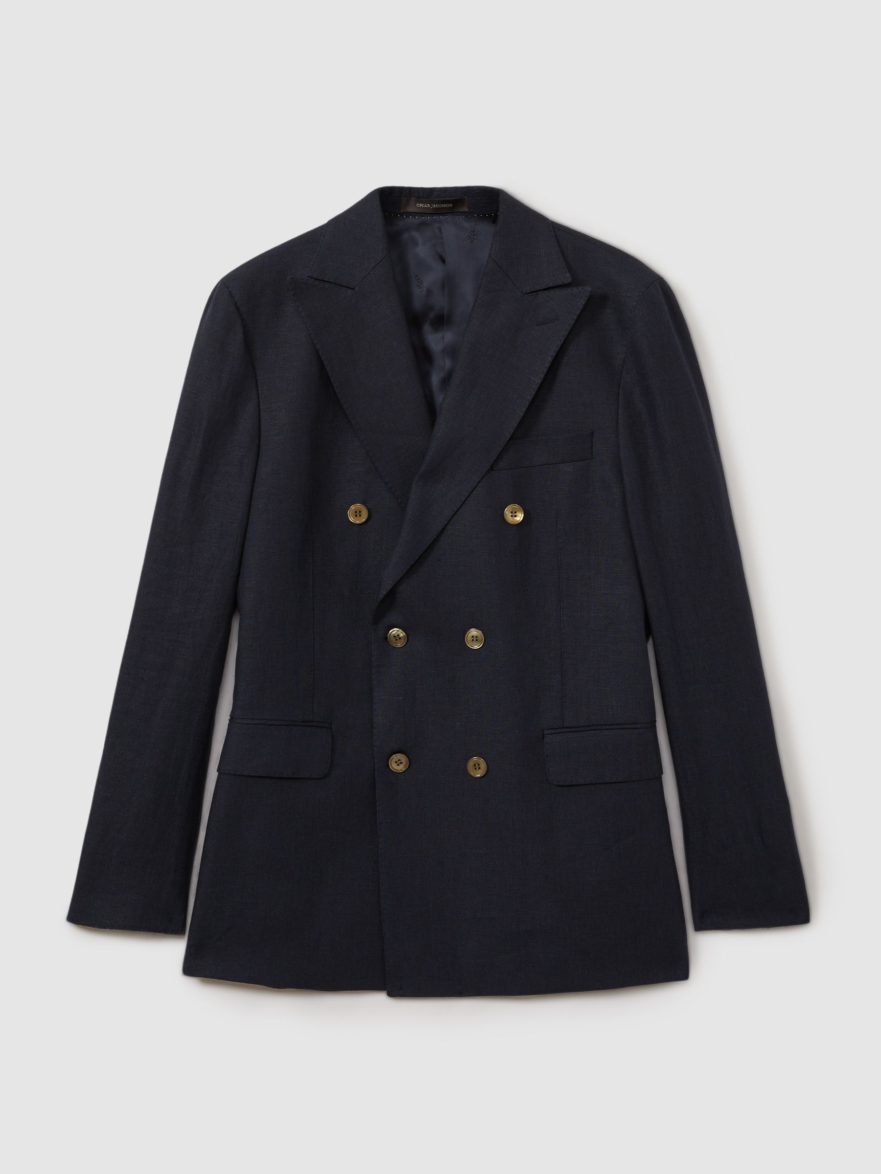 Oscar Jacobson Wool Double Breasted Blazer in Navy - Image 2 of 6