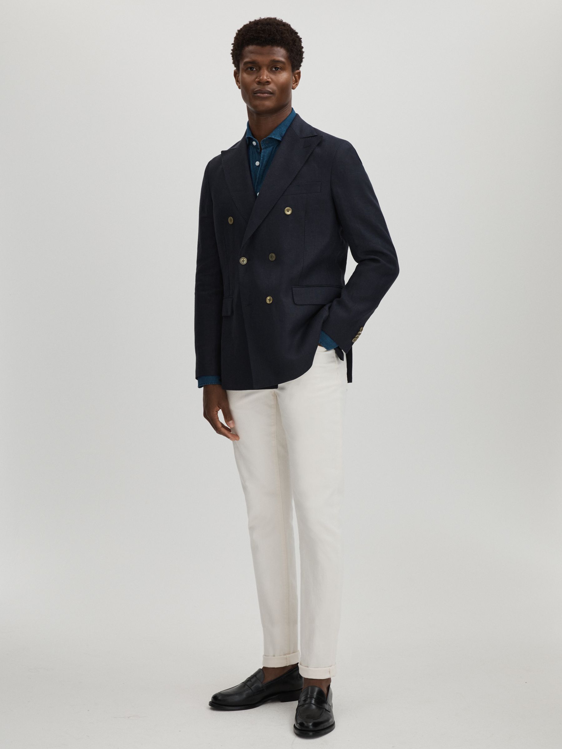 Oscar Jacobson Wool Double Breasted Blazer in Navy - Image 3 of 6
