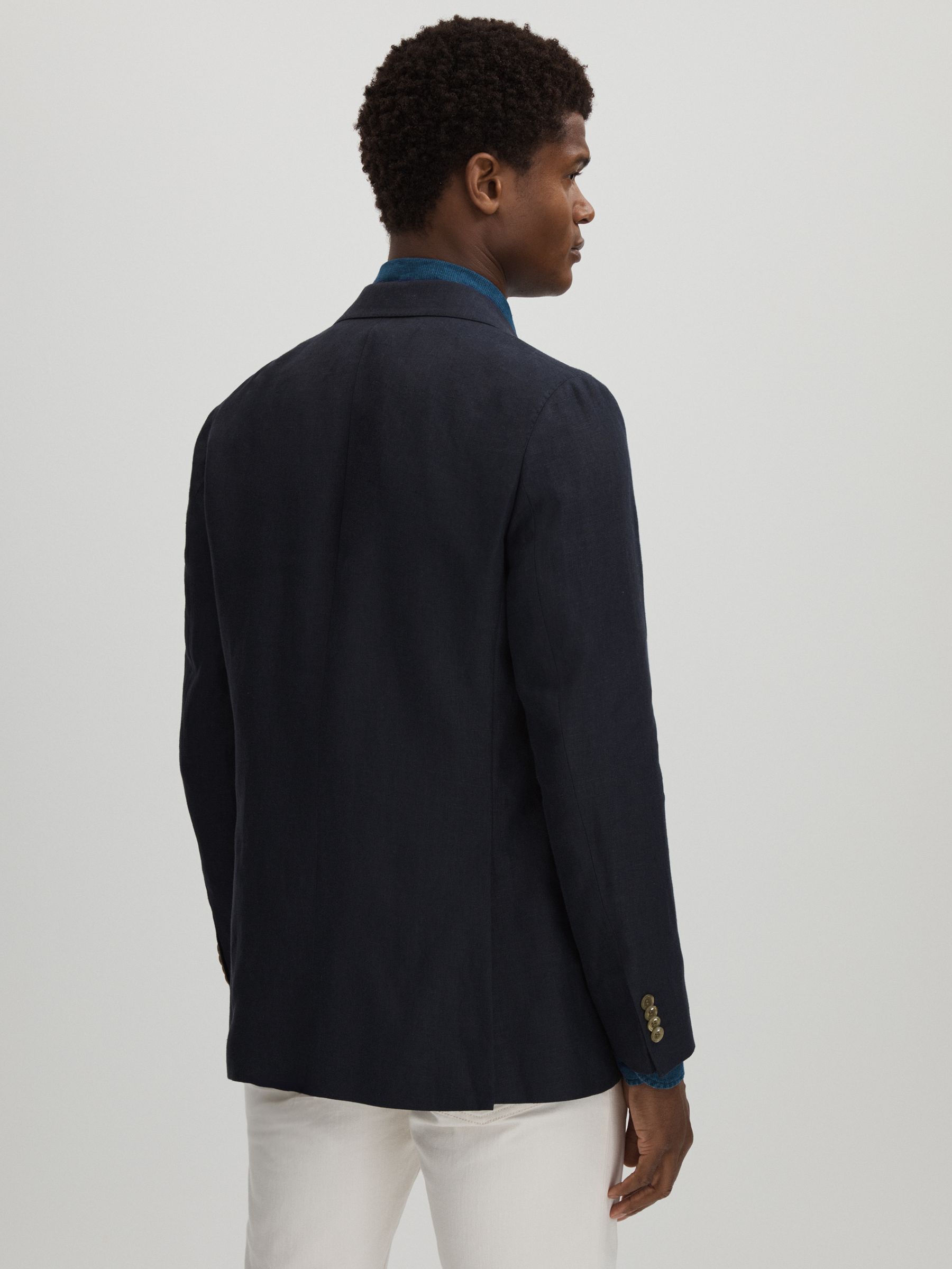 Oscar Jacobson Wool Double Breasted Blazer in Navy - Image 5 of 6