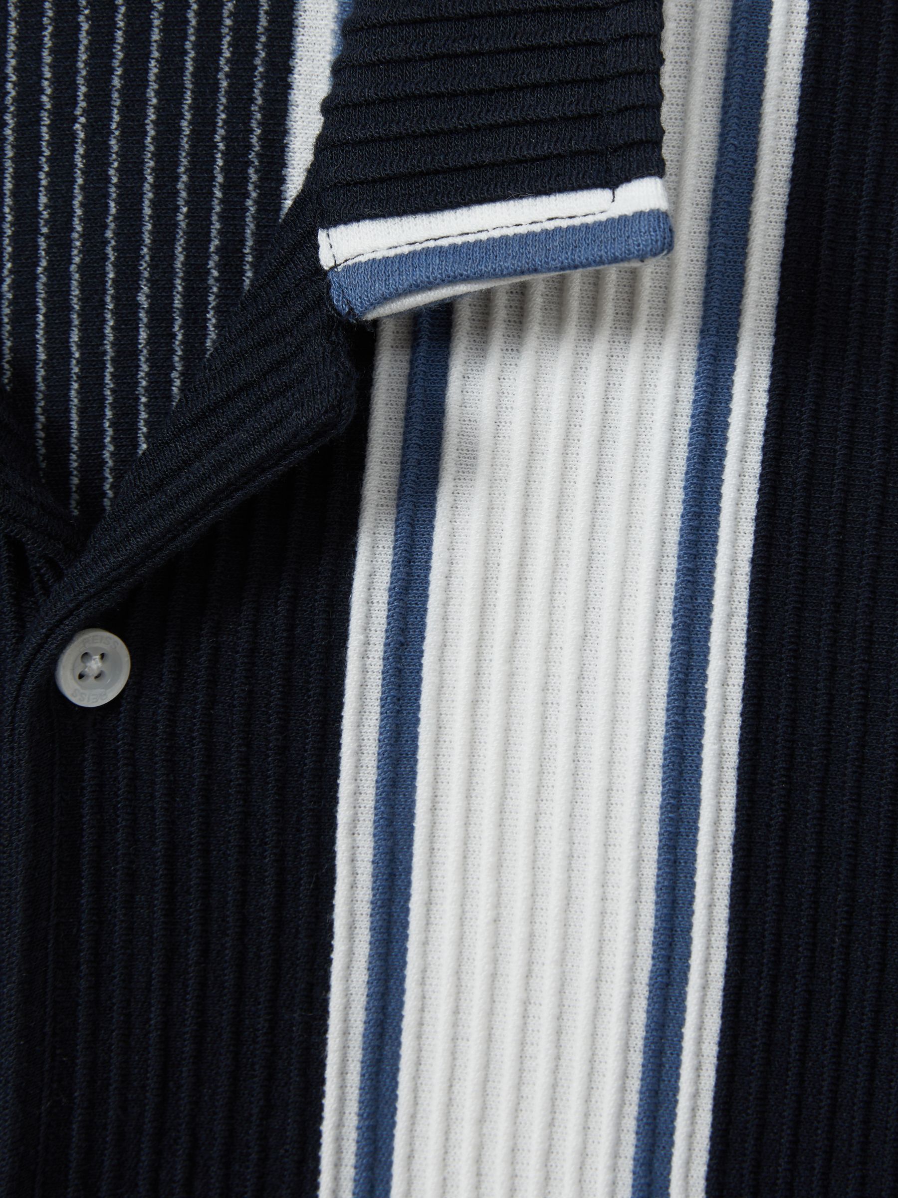 9-13 yrs Ribbed Cuban Collar Shirt in Navy/Off White/Airforce Blue - Image 4 of 4