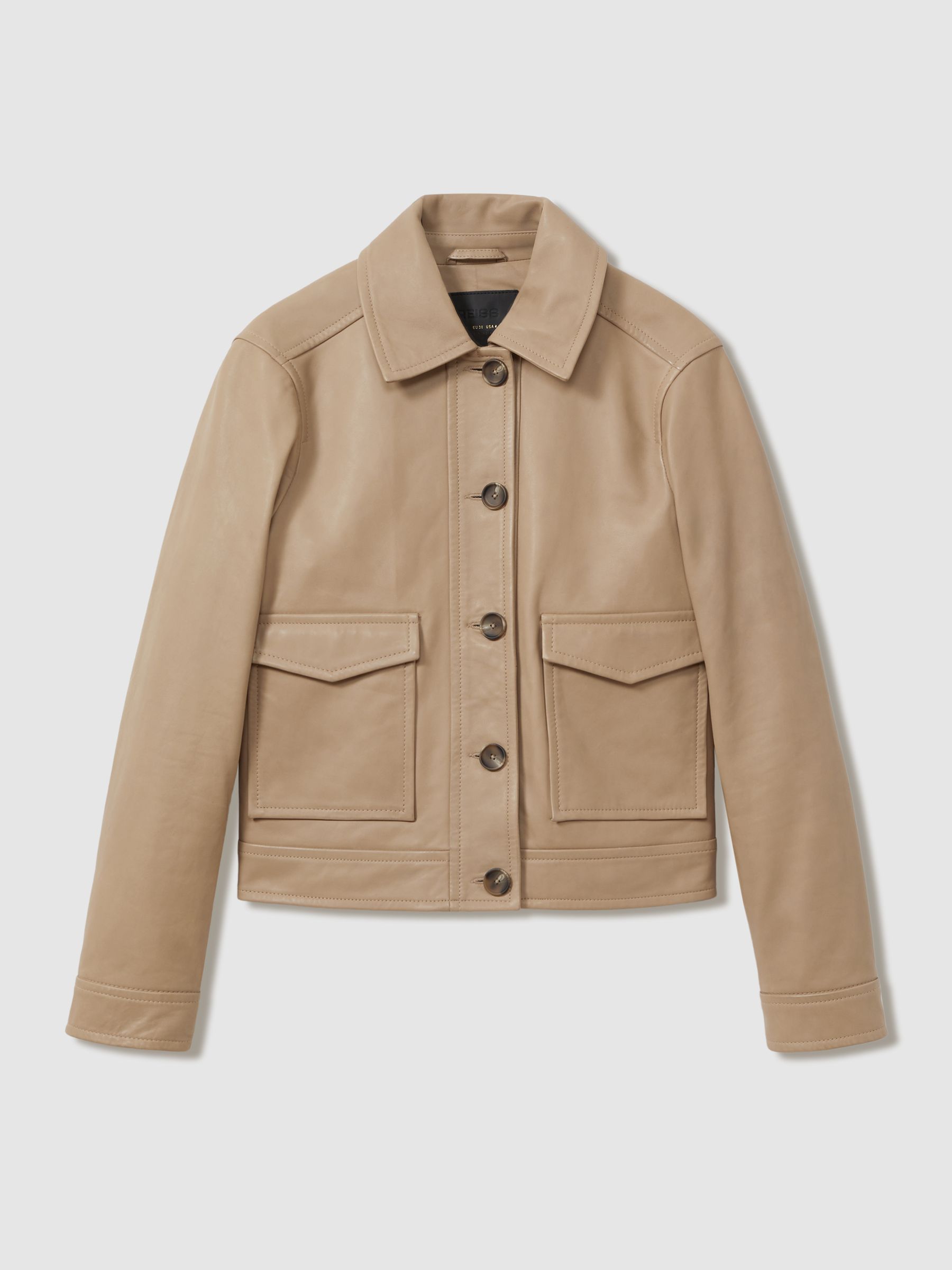 Reiss Leather Trucker Jacket in Neutral | REISS