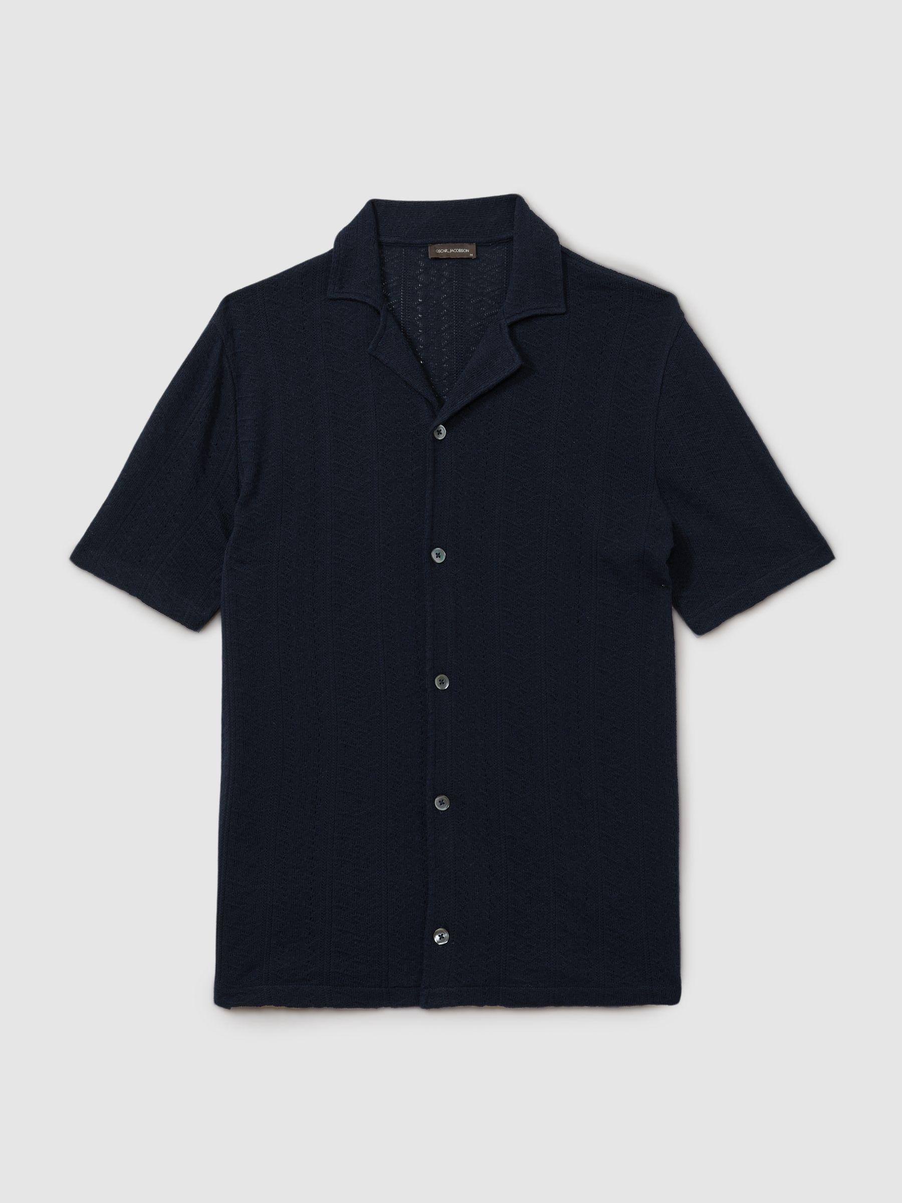 Oscar Jacobson 100% Cotton Open-Collar Polo Shirt in Navy - Image 2 of 6