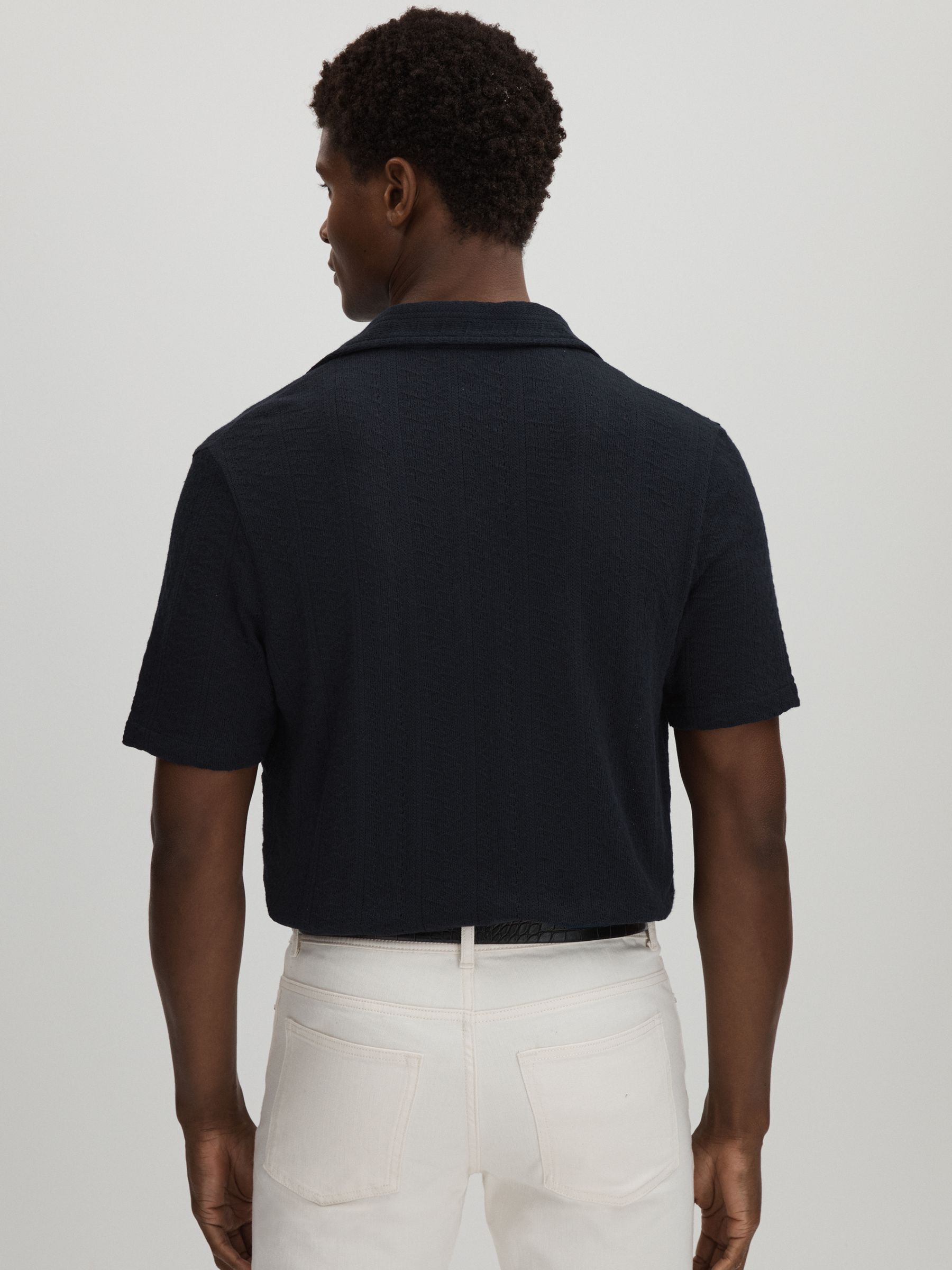 Oscar Jacobson 100% Cotton Open-Collar Polo Shirt in Navy - Image 5 of 6
