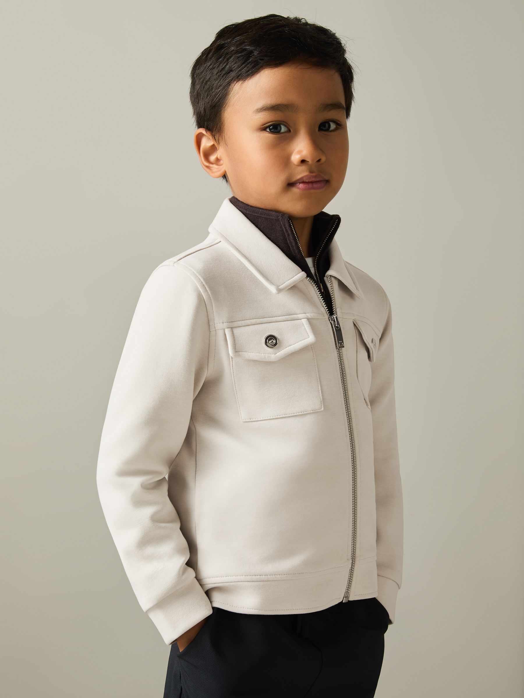 Interlock Jersey Zip-Through Jacket in Cement - Image 1 of 4