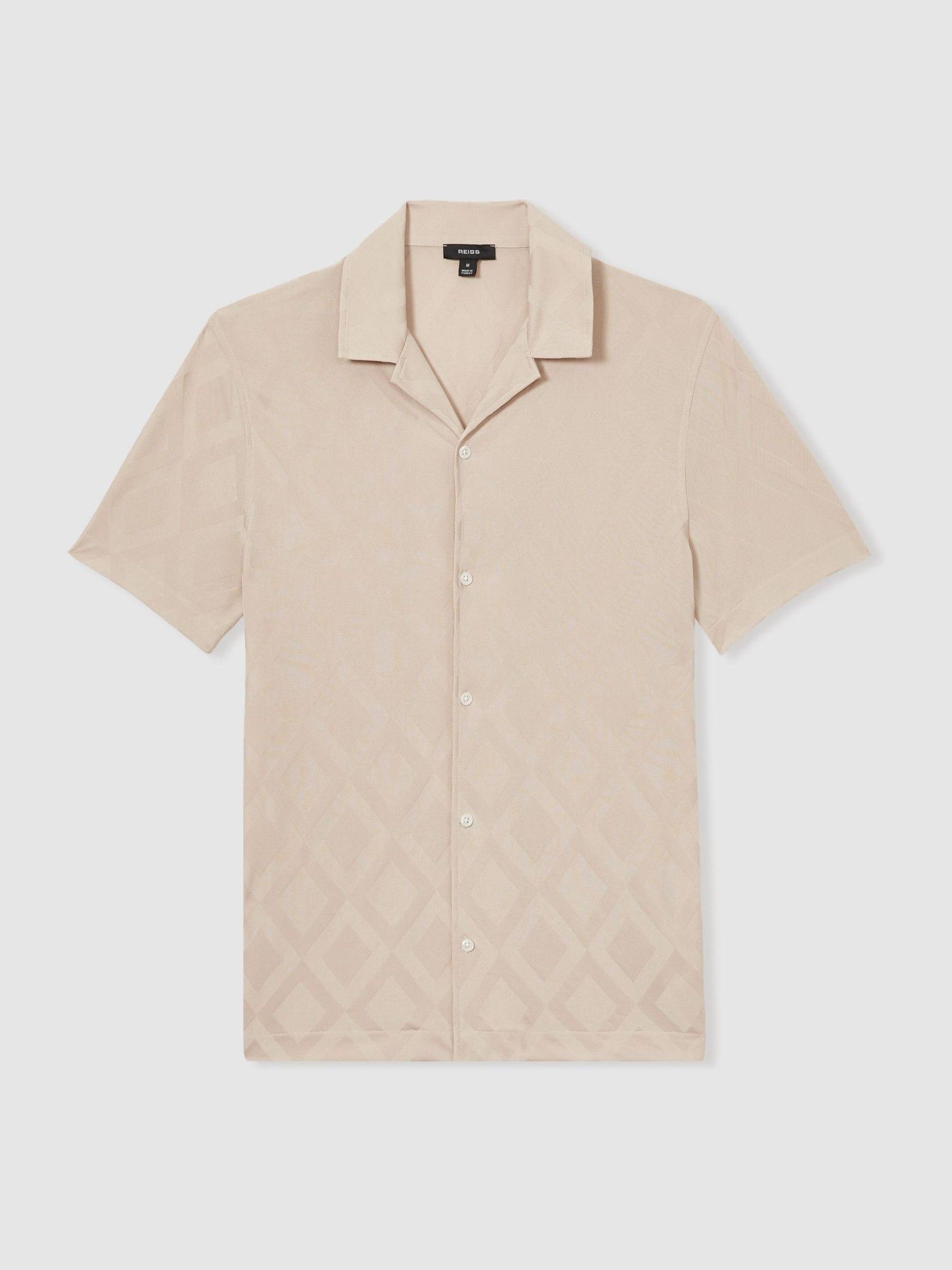 Geometric-Jacquard Cuban-Collar Shirt in Dusty Pink - Image 2 of 6