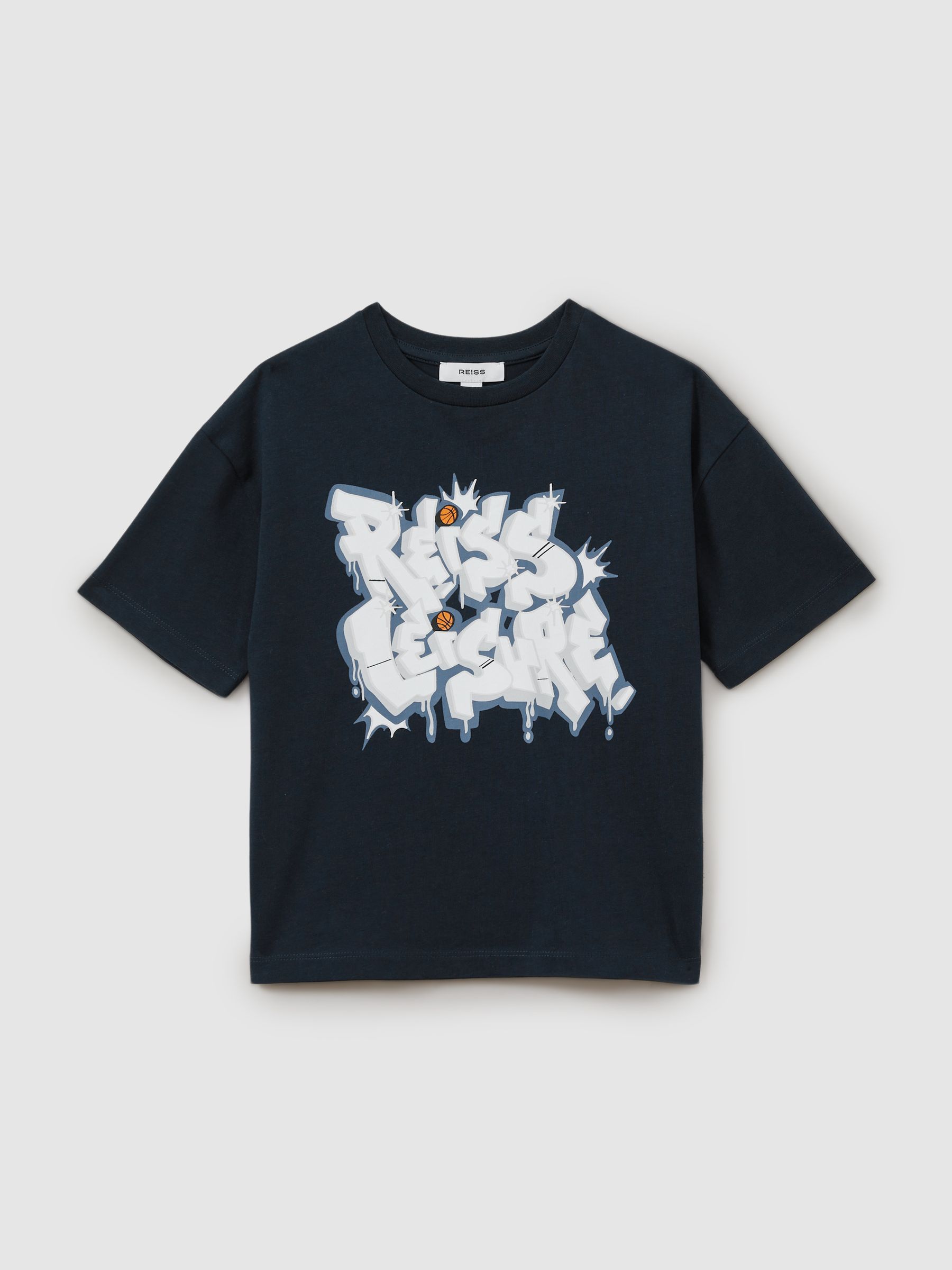 Senior Oversized Graffiti Print 100% Cotton T-Shirt in Navy - Image 2 of 4