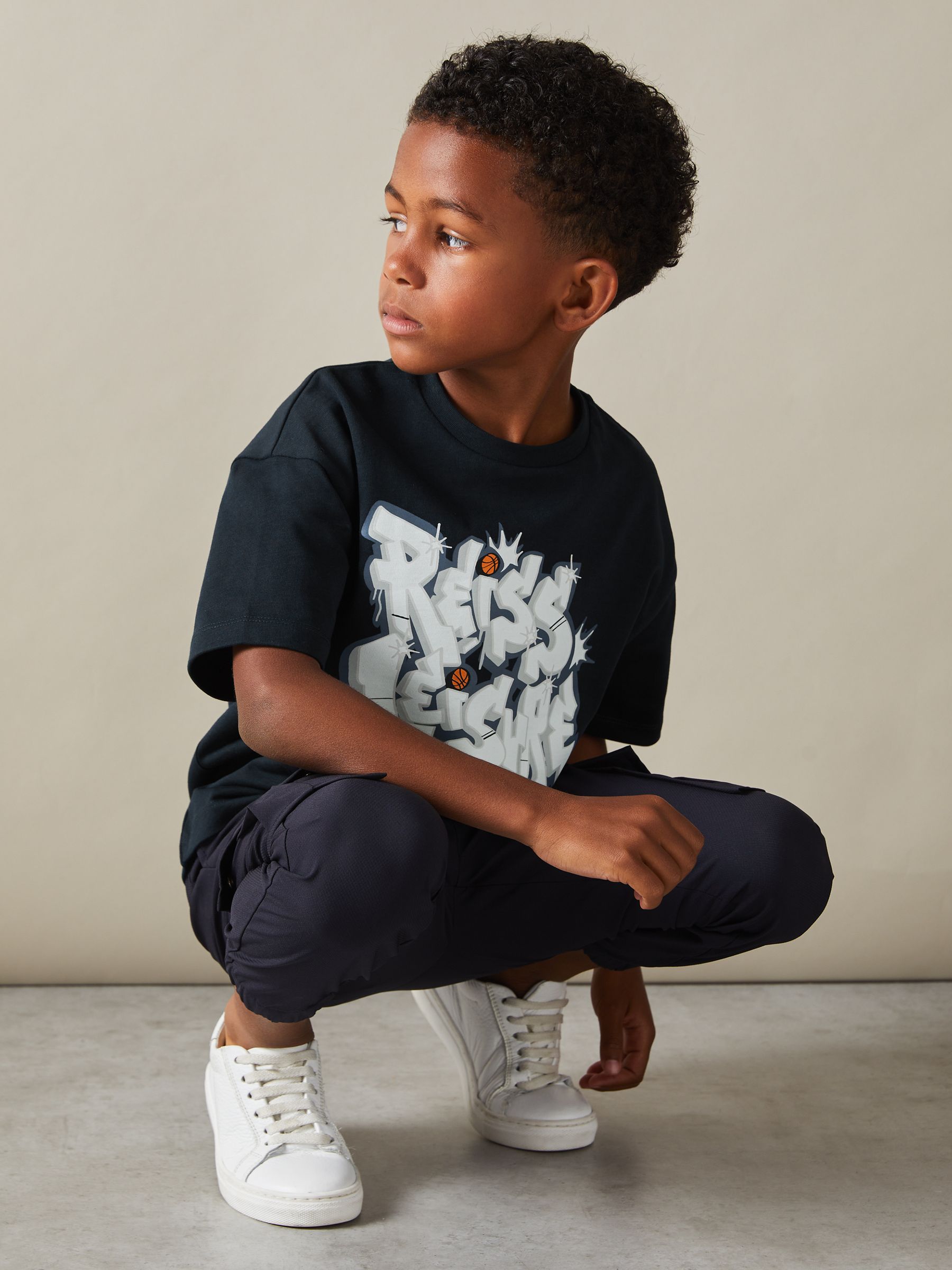 Senior Oversized Graffiti Print 100% Cotton T-Shirt in Navy - Image 3 of 4