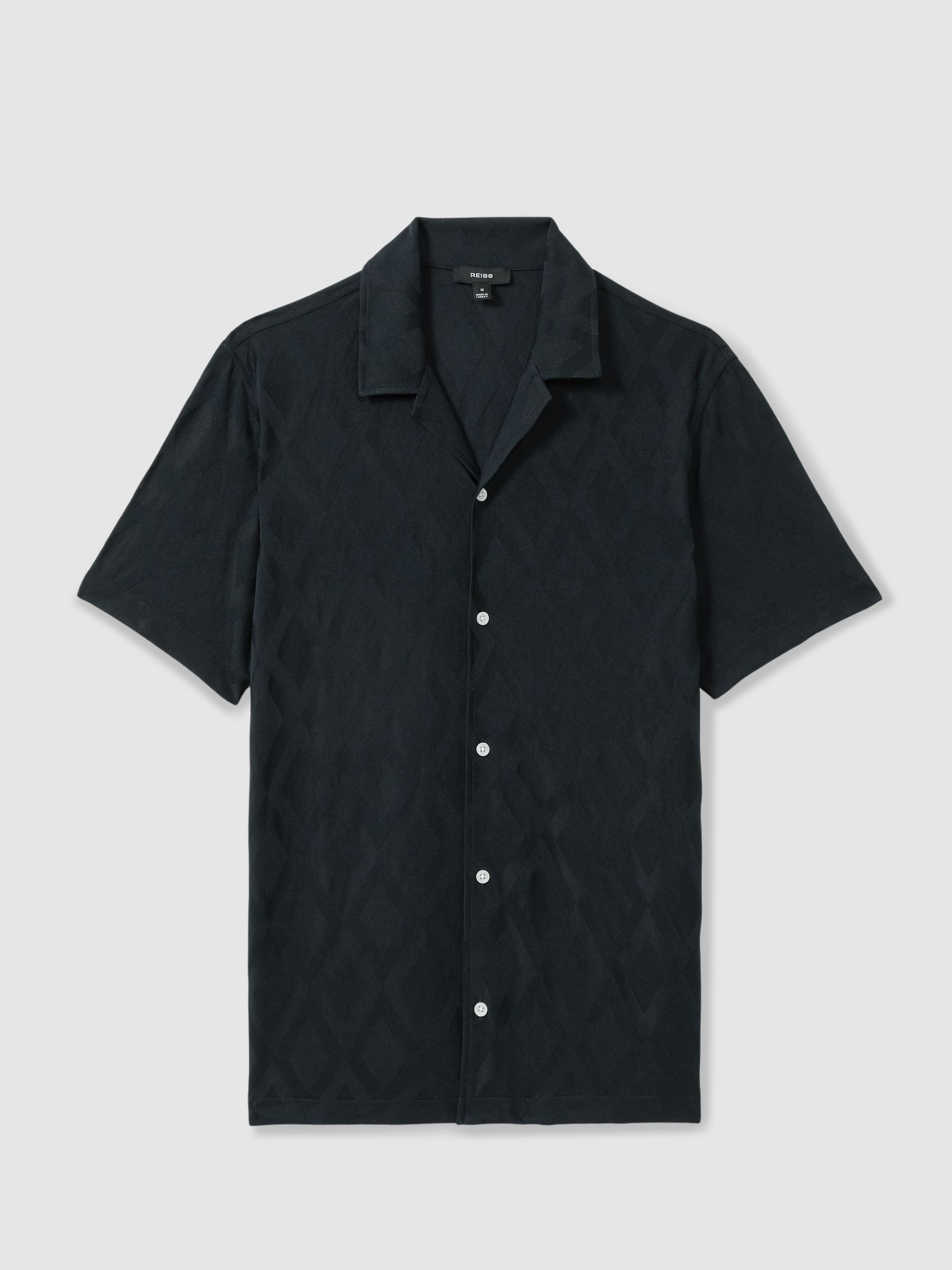 Geometric-Jacquard Cuban-Collar Shirt in Navy - Image 2 of 6
