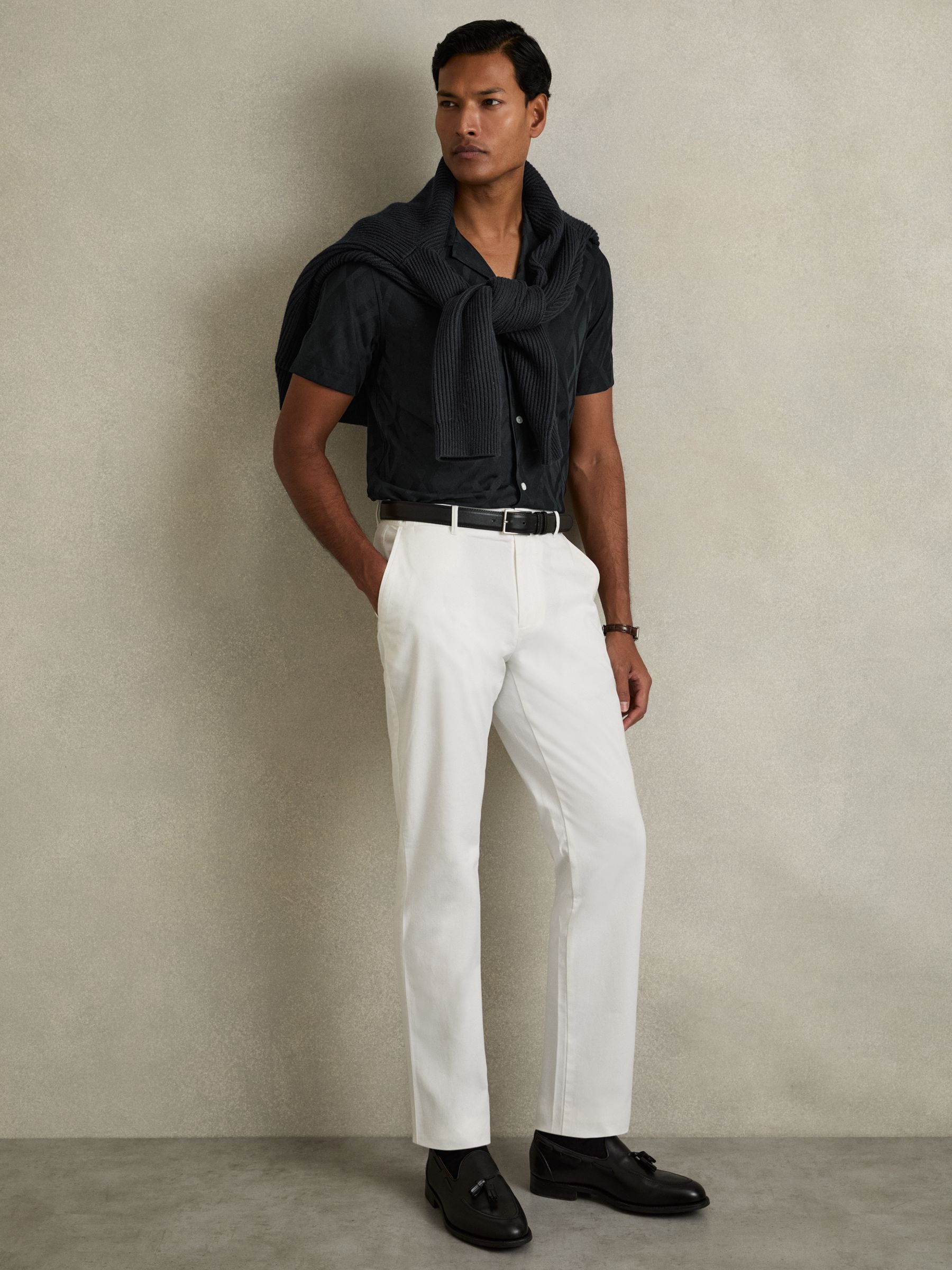 Geometric-Jacquard Cuban-Collar Shirt in Navy - Image 3 of 6