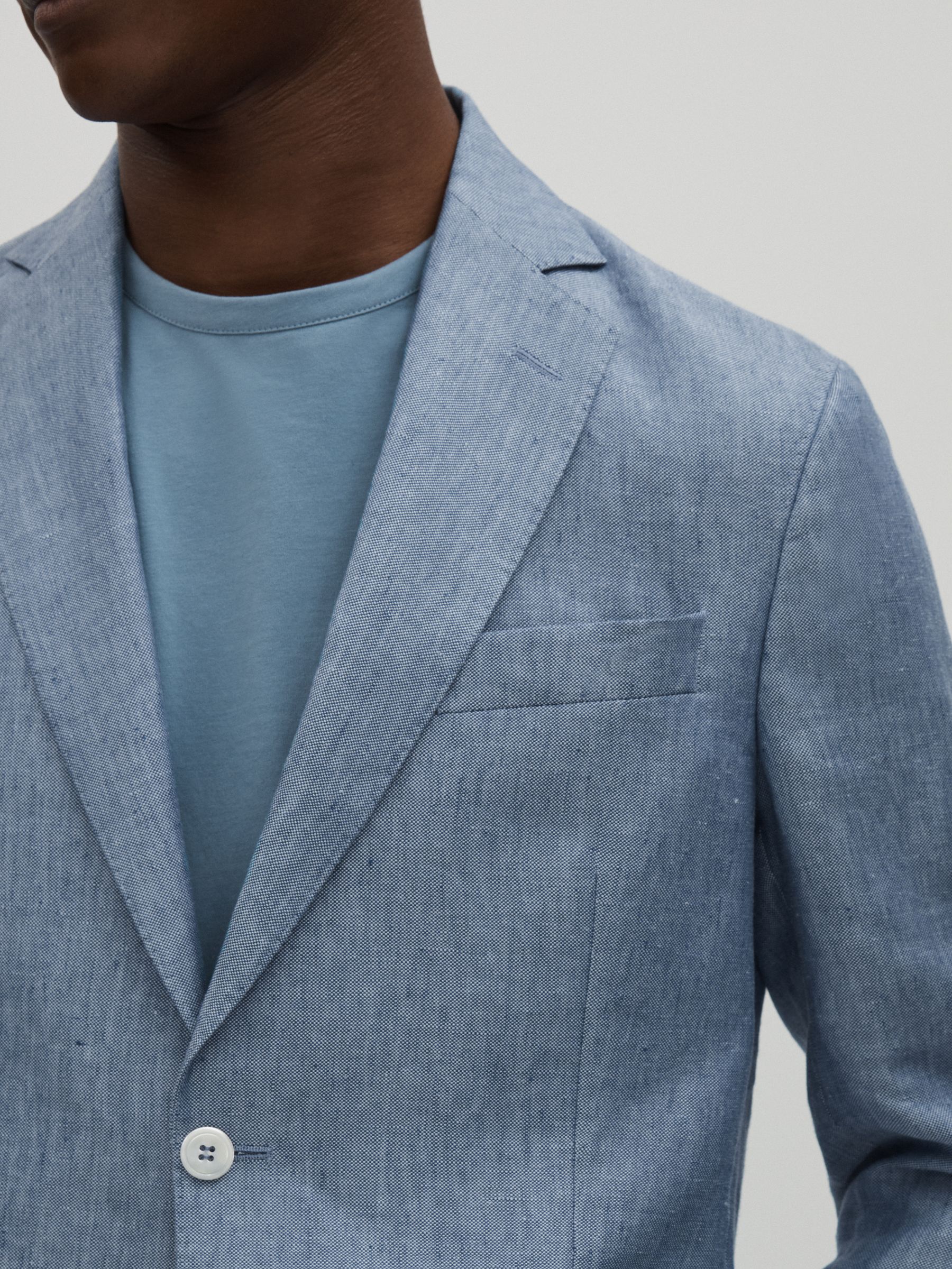Oscar Jacobson Linen Single Breasted Blazer in Dark Blue - Image 4 of 8